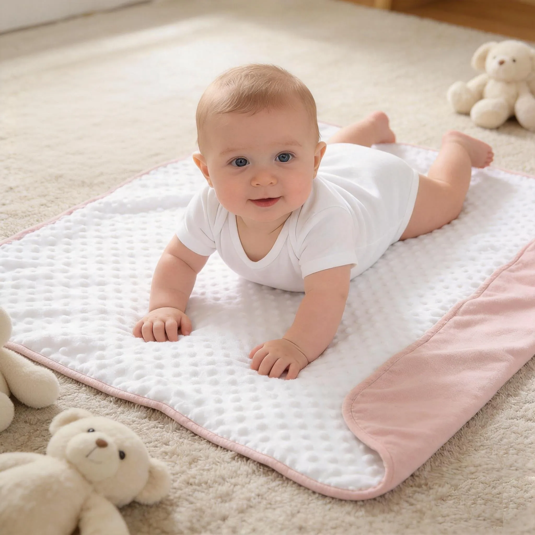 CREVENT Coperta in visone per bambini e bambine, morbido peluche avvolgente per neonati - 75x100 cm (Rosa + Bianco) - immagine 3