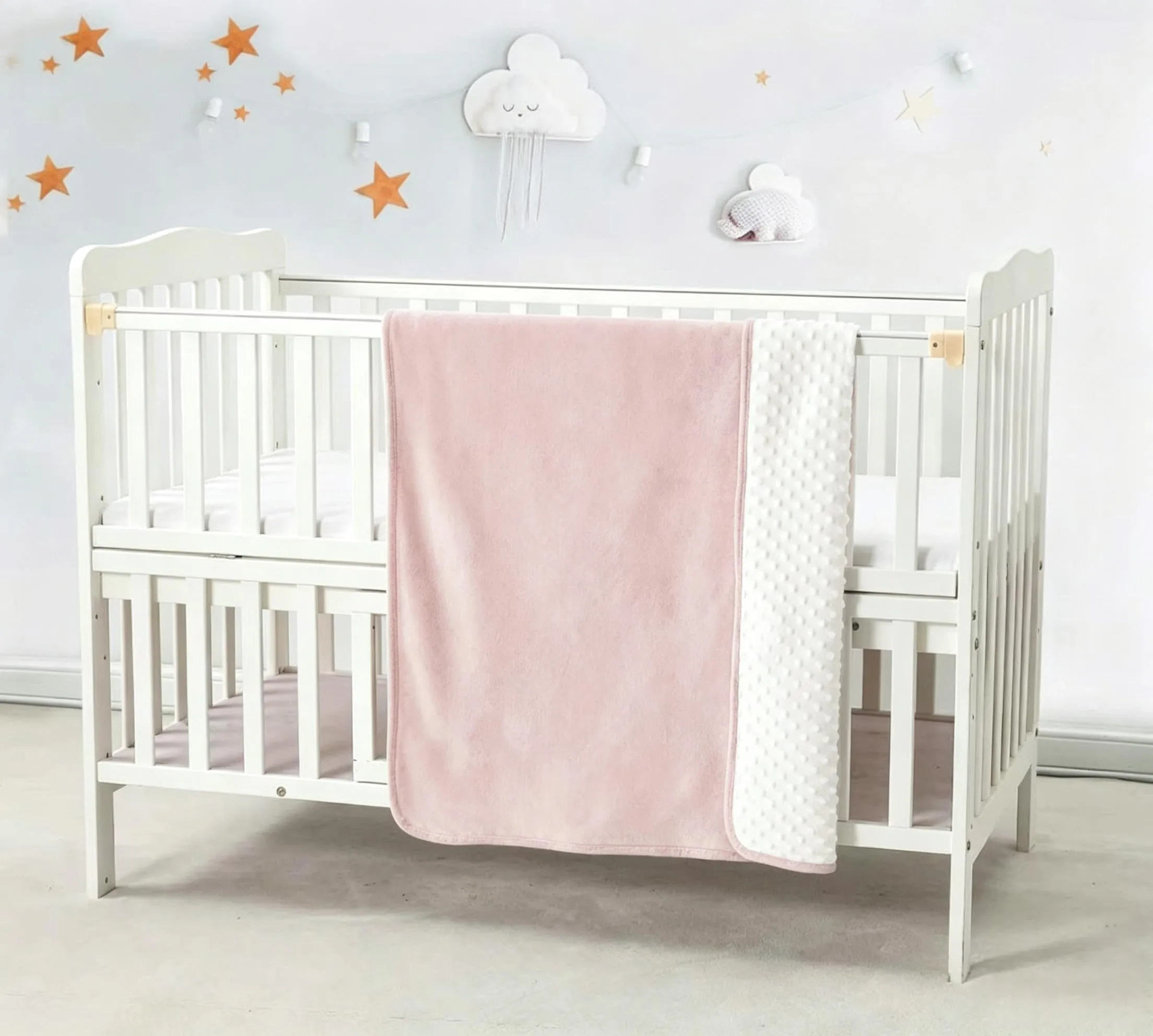 CREVENT Coperta in visone per bambini e bambine, morbido peluche avvolgente per neonati - 75x100 cm (Rosa + Bianco) - immagine 5