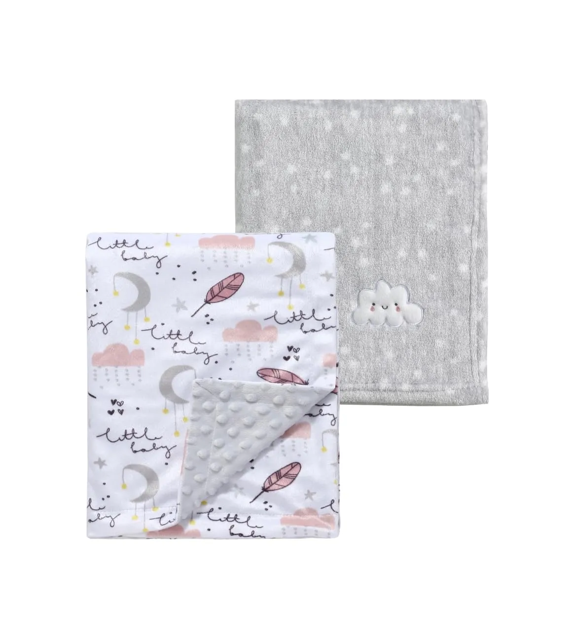 CREVENT 2 coperte per neonati e bambini piccoli, 76 x 102 cm, carine, accoglienti, morbide e calde - biancheria da letto per lettino, culla e passeggino - Grigio Nuvola + Minky Feather - immagine 1