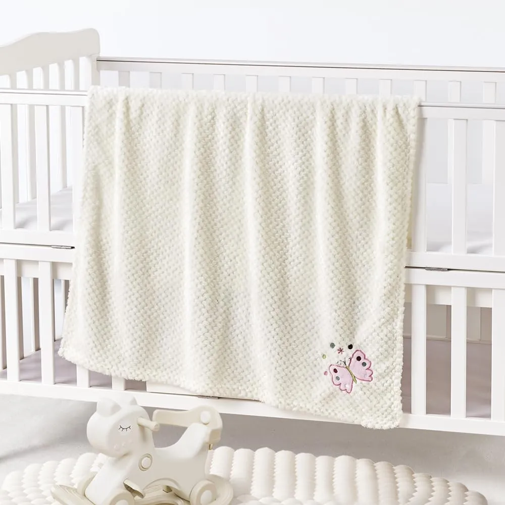 CREVENT 2 copertine da 75 cm x 100 cm, simpatiche, soffici, calde, per bambini, culla, passeggino, colore: grigio nuvola + farfalla - immagine 3