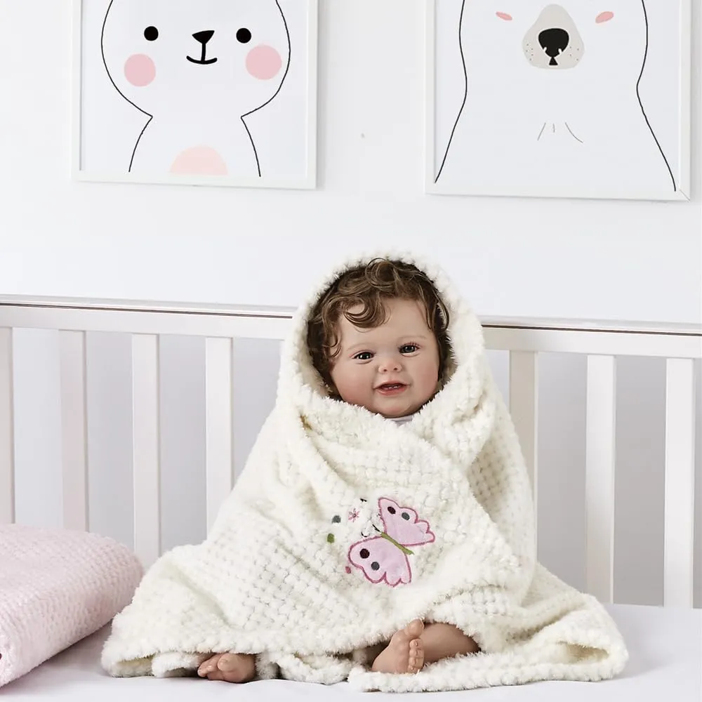 CREVENT 2 copertine da 75 cm x 100 cm, simpatiche, soffici, calde, per bambini, culla, passeggino, colore: grigio nuvola + farfalla - immagine 5