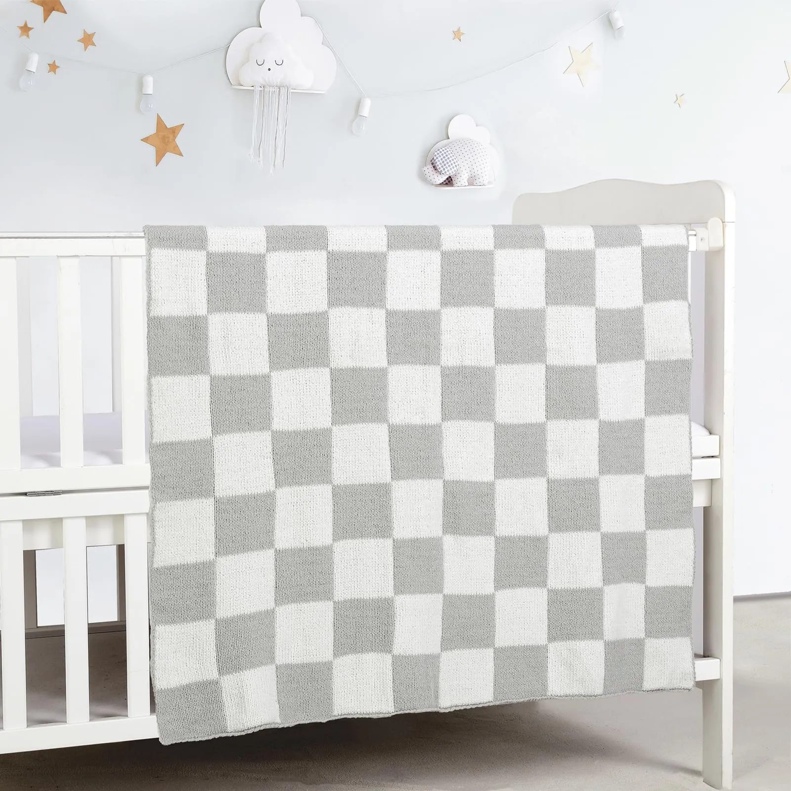 CREVENT 2 pezzi 75cm x 100cm Coperte per bambini carine, accoglienti, soffici e calde per neonati e bambini piccoli, biancheria da letto per culla, lettino, passeggino - Grigio nuvola + Maglia a - immagine 3