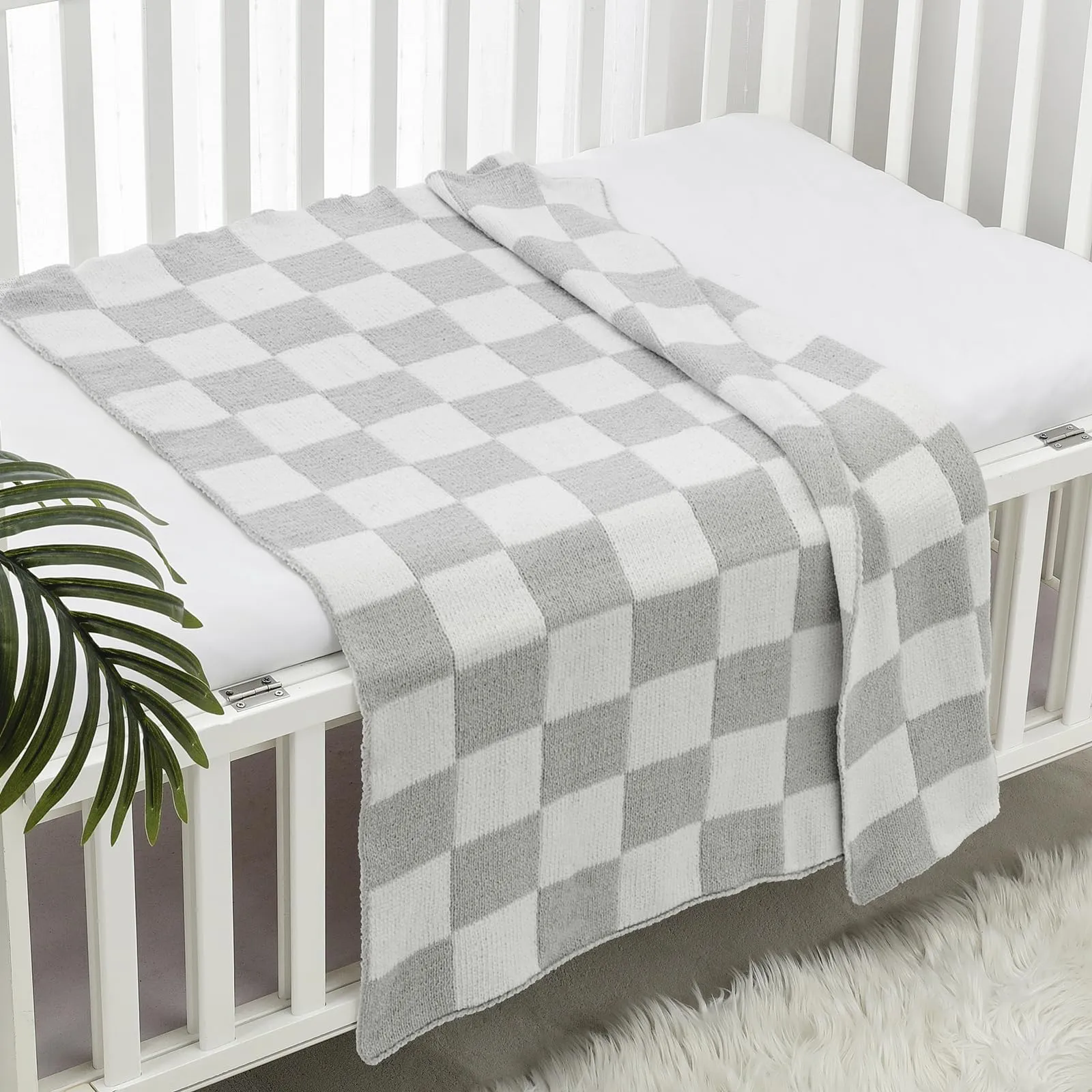 CREVENT 2 pezzi 75cm x 100cm Coperte per bambini carine, accoglienti, soffici e calde per neonati e bambini piccoli, biancheria da letto per culla, lettino, passeggino - Grigio nuvola + Maglia a - immagine 7