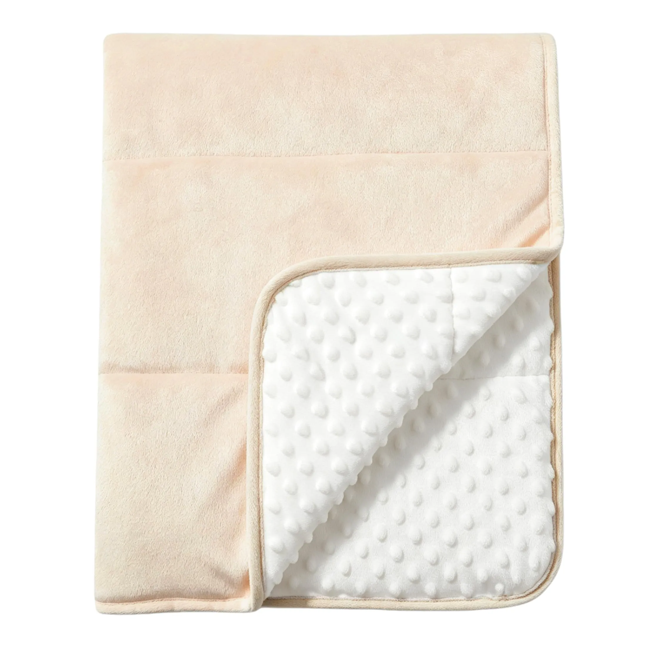 CREVENT Coperta trapuntata in visone per bambini e bambine, morbido peluche copertina avvolgente per neonati - 75x100 cm (beige + bianco) - immagine 2