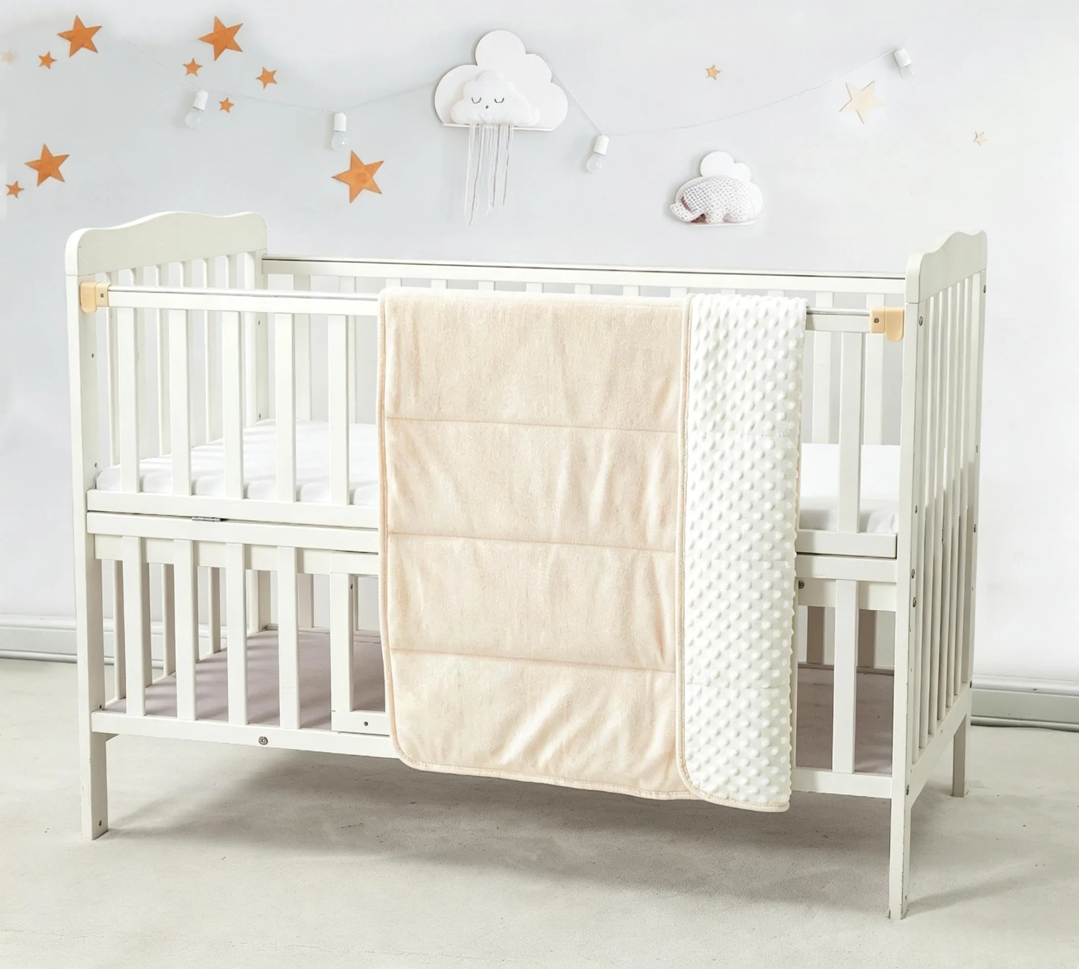 CREVENT Coperta trapuntata in visone per bambini e bambine, morbido peluche copertina avvolgente per neonati - 75x100 cm (beige + bianco) - immagine 4