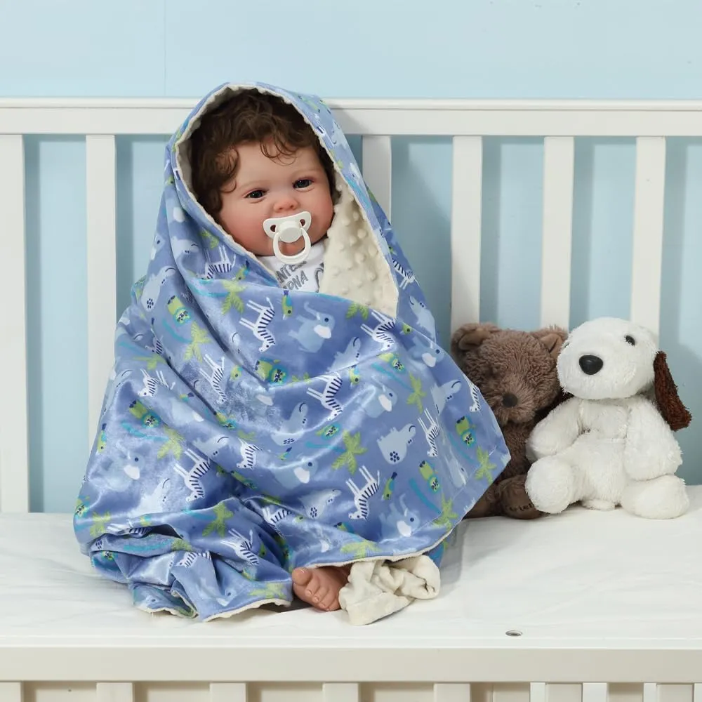 CREVENT 2 pezzi 75 x 100 cm Coperta soffice e calda per neonati e bambini piccoli per lettino e passeggino - Nuvola grigia + Visone Zoo - immagine 5