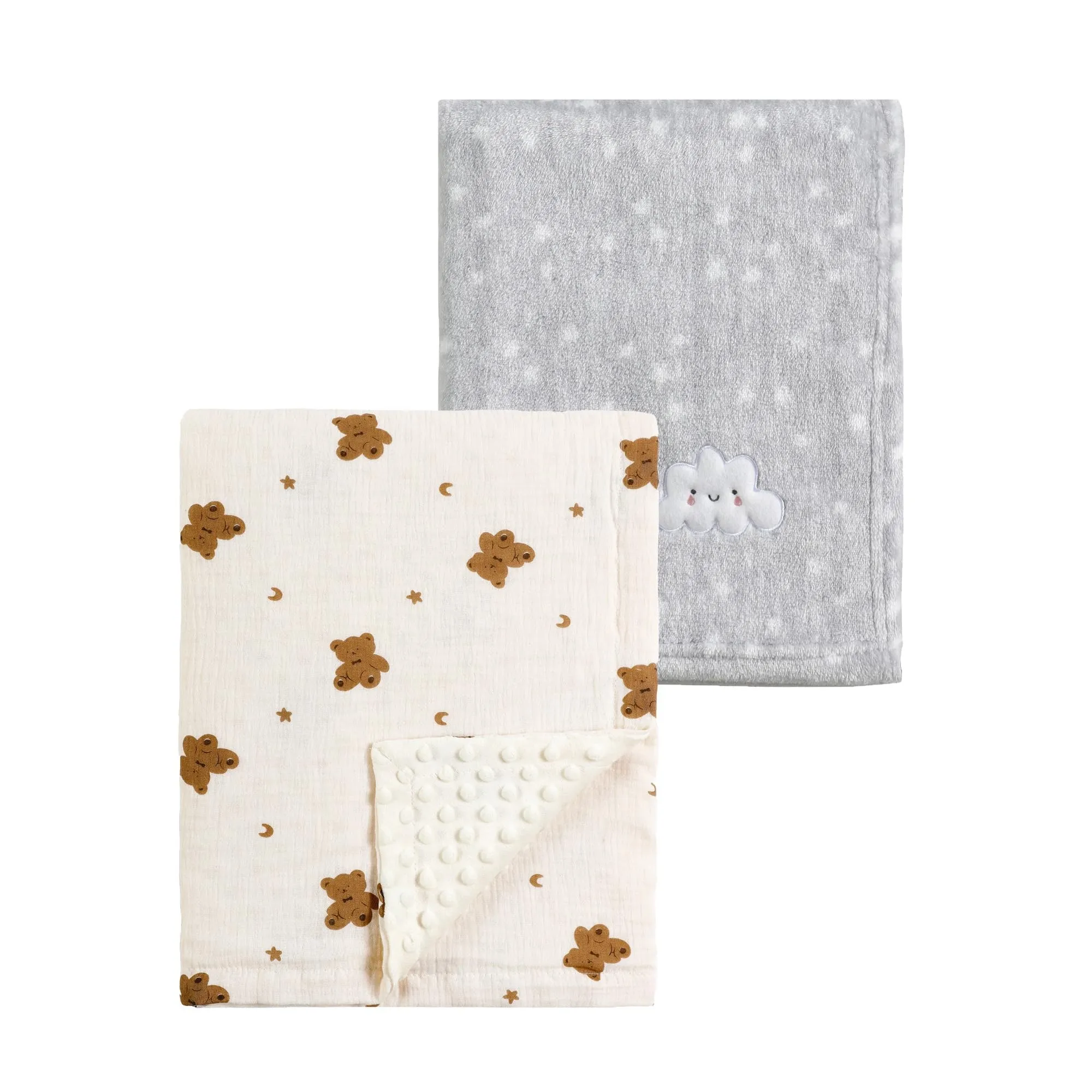 CREVENT 2 pezzi 75cm x 100cm Coperte per bambini carine, accoglienti, soffici e calde per neonati e bambini piccoli, biancheria da letto per culla, lettino, passeggino - Nuvola grigia + Orso mussola - immagine 1