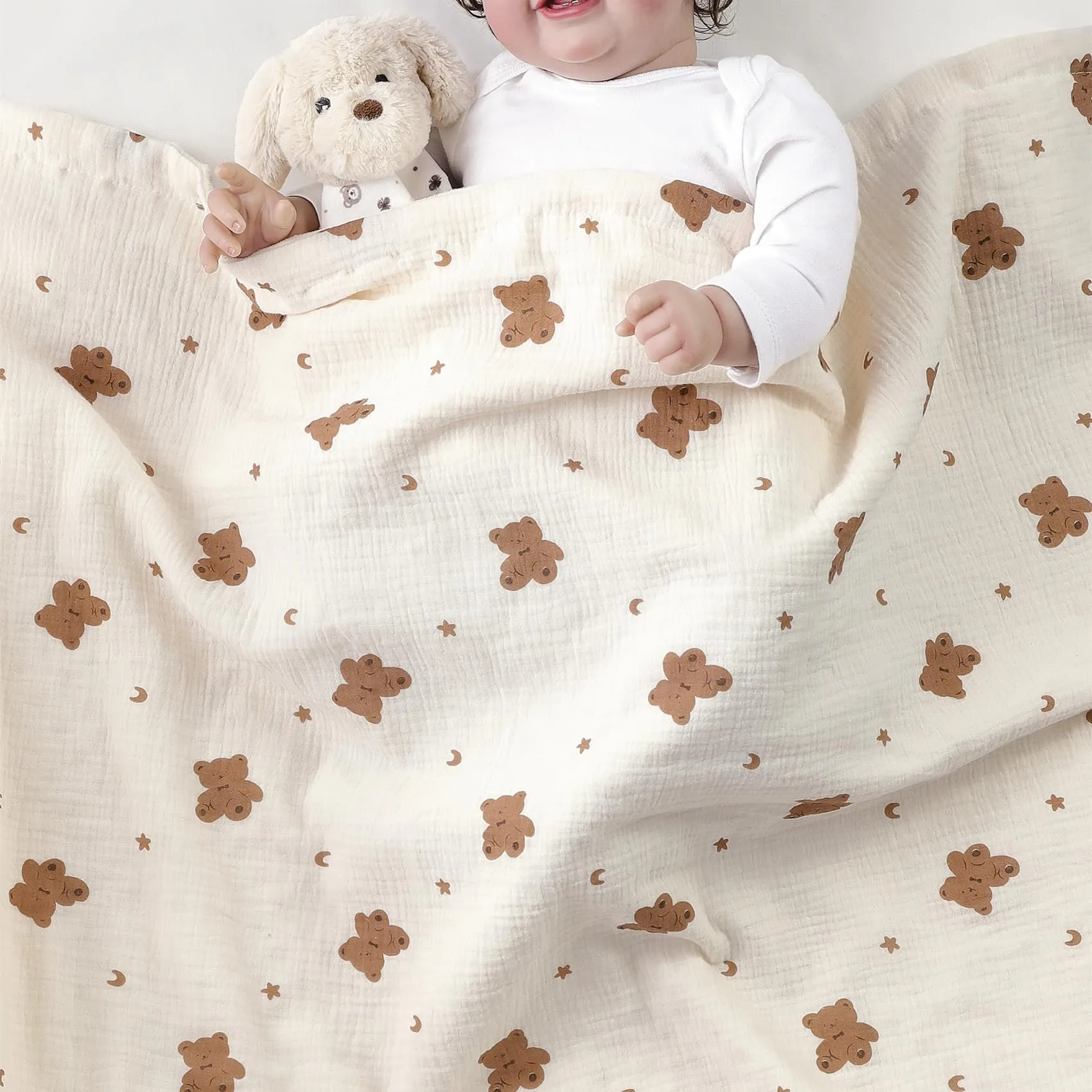 CREVENT 2 pezzi 75cm x 100cm Coperte per bambini carine, accoglienti, soffici e calde per neonati e bambini piccoli, biancheria da letto per culla, lettino, passeggino - Nuvola grigia + Orso mussola - immagine 5