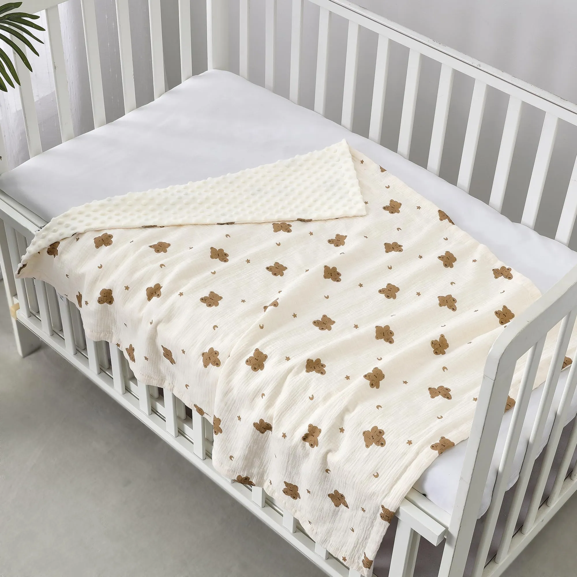 CREVENT 2 pezzi 75cm x 100cm Coperte per bambini carine, accoglienti, soffici e calde per neonati e bambini piccoli, biancheria da letto per culla, lettino, passeggino - Nuvola grigia + Orso mussola - immagine 7