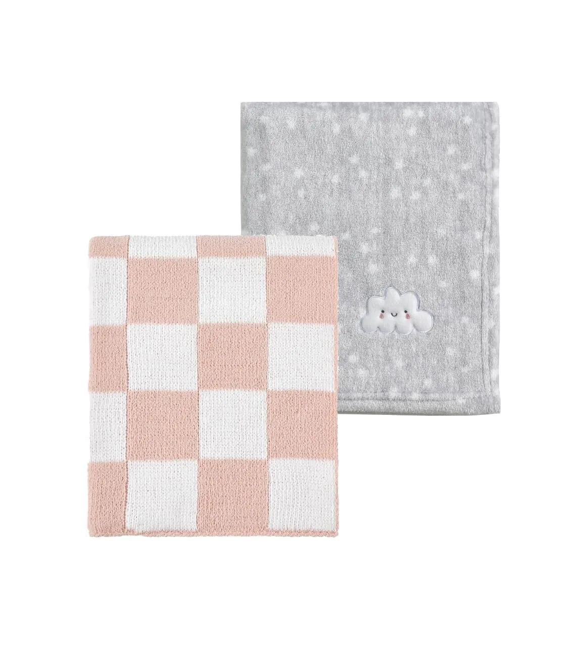 CREVENT 2 pezzi 75 x 100 cm Coperta soffice e calda per neonati e bambini piccoli per lettino e passeggino - Nuvola grigia + motivo a pois rosa - immagine 1