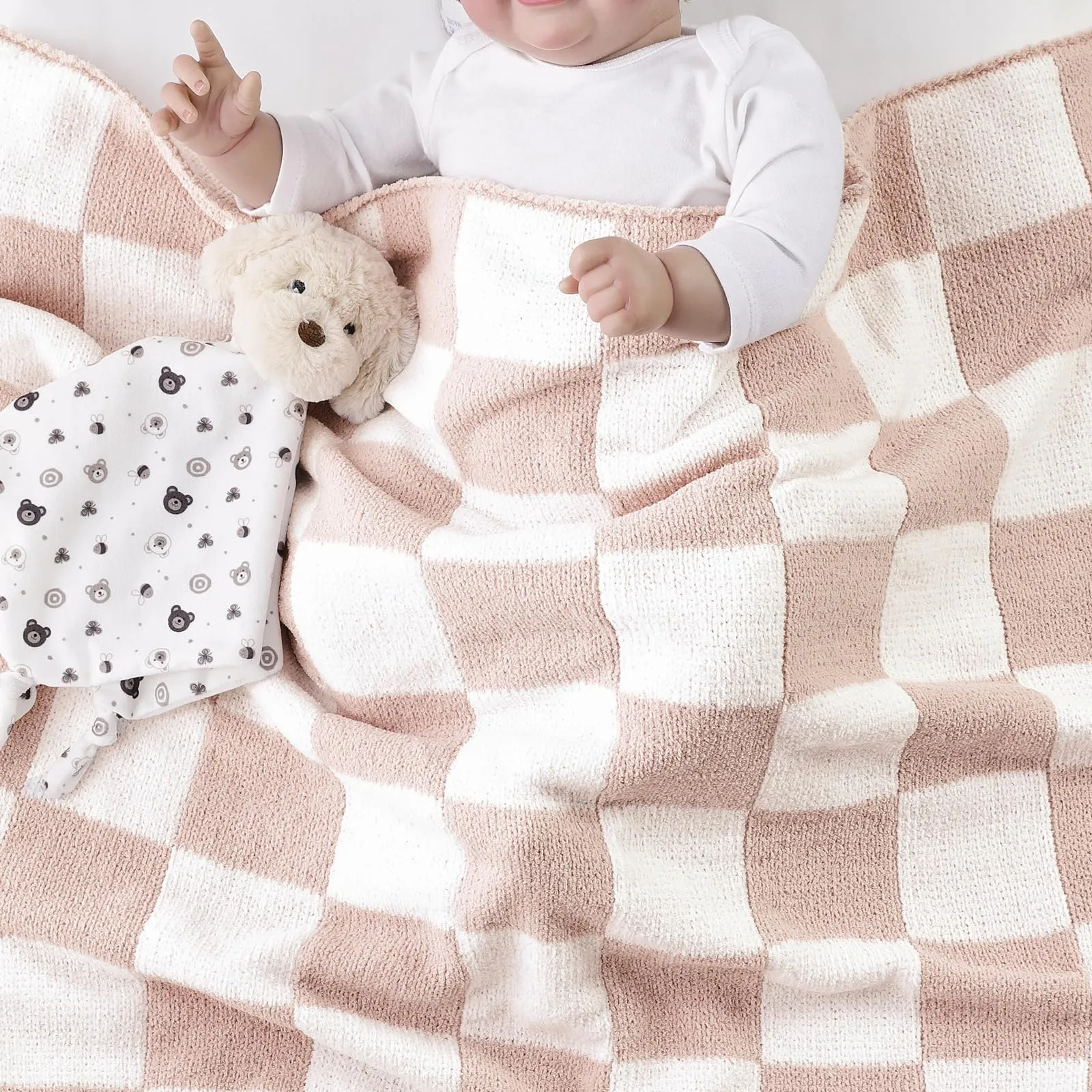 CREVENT 2 pezzi 75 x 100 cm Coperta soffice e calda per neonati e bambini piccoli per lettino e passeggino - Nuvola grigia + motivo a pois rosa - immagine 5