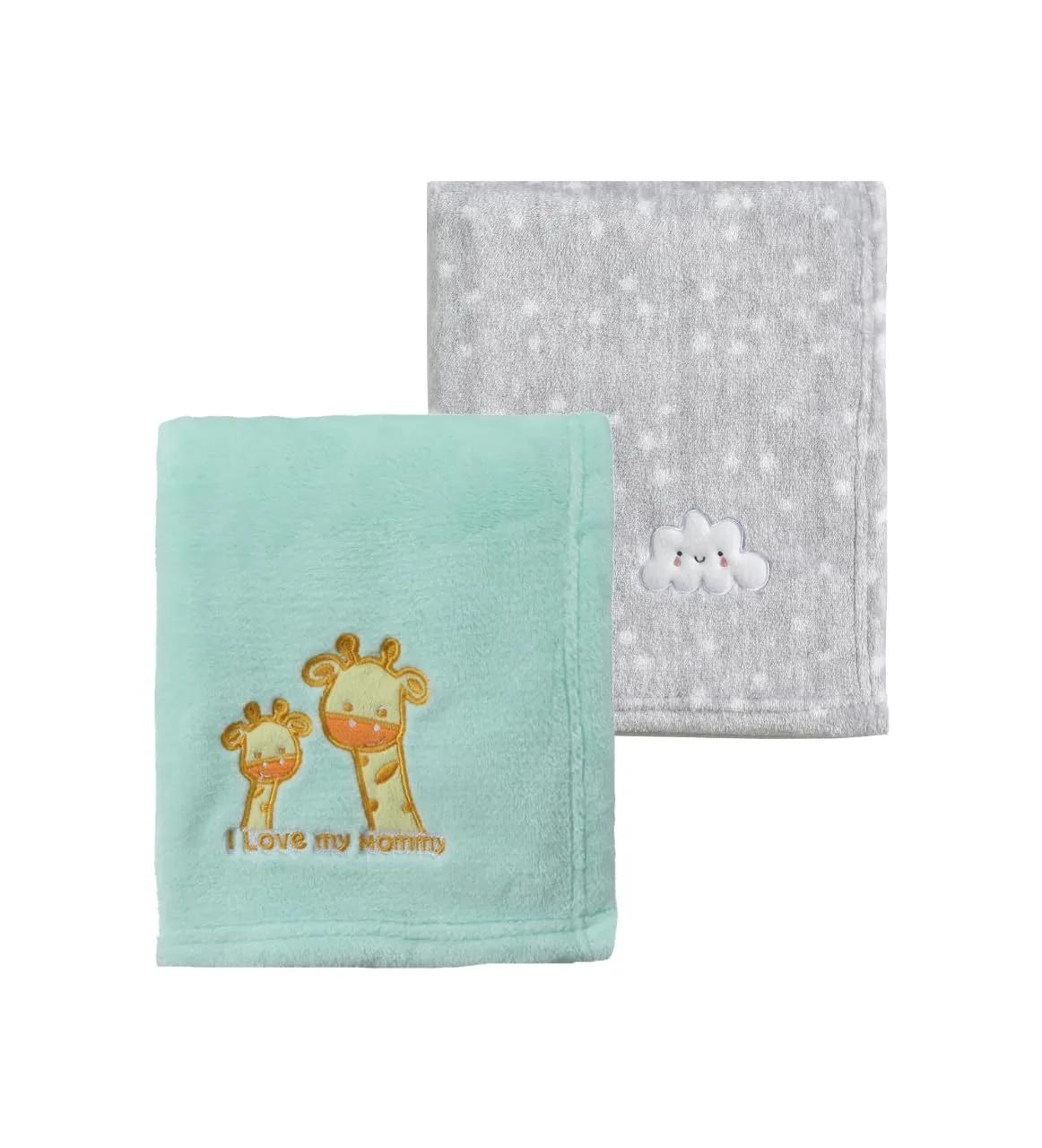 CREVENT 2 pezzi 75 x 100 cm morbida coperta calda per neonati e bambini – lettino grigio nuvola + giraffa verde - immagine 1