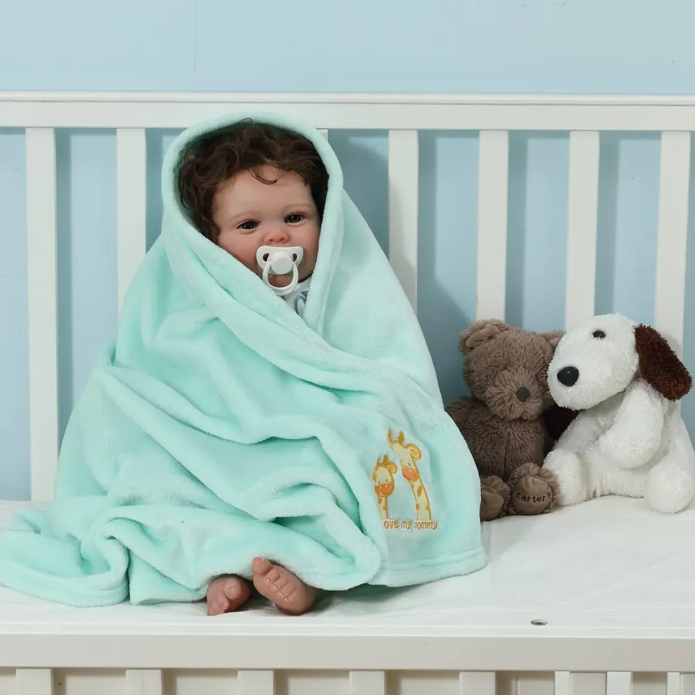 CREVENT 2 pezzi 75 x 100 cm morbida coperta calda per neonati e bambini – lettino grigio nuvola + giraffa verde - immagine 3