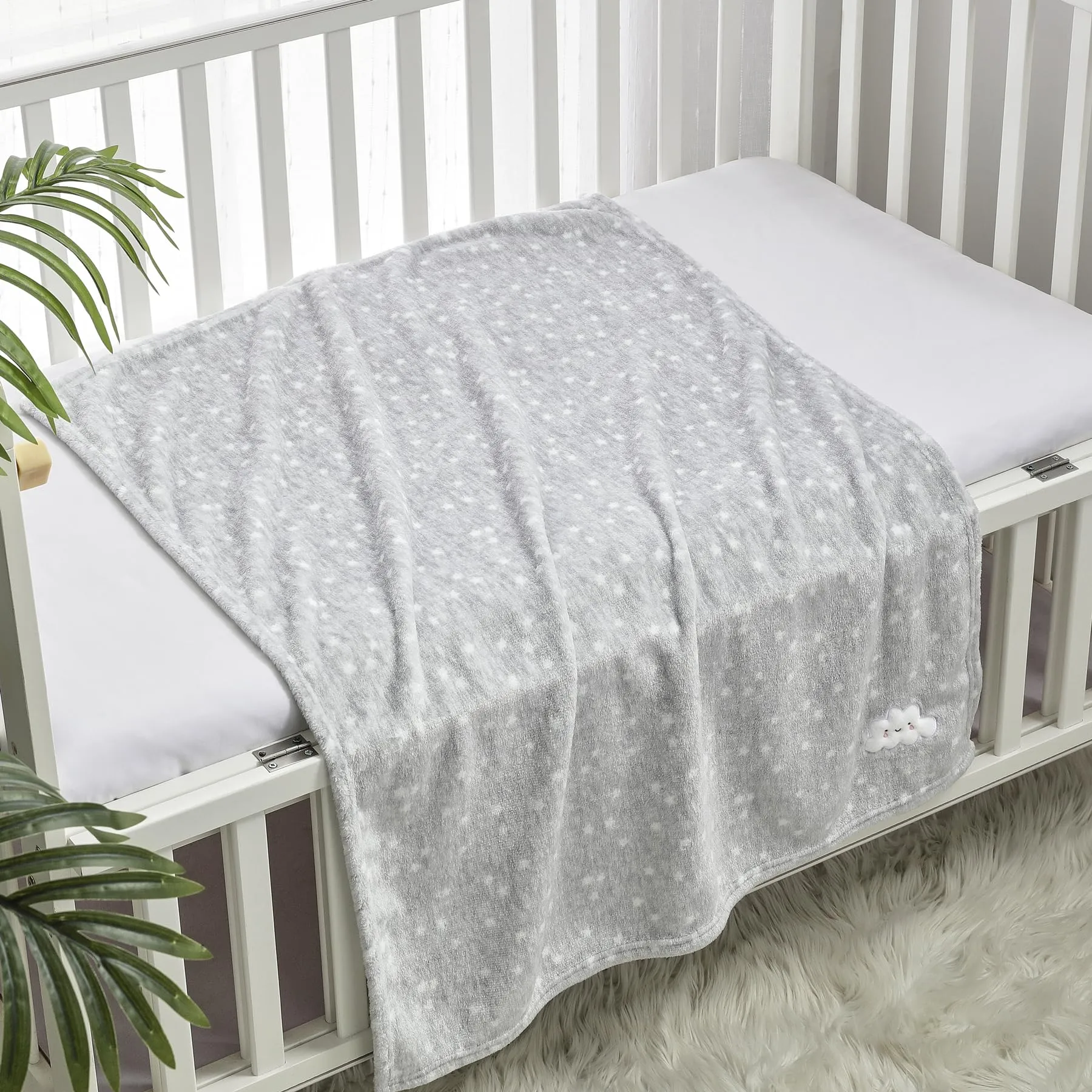 CREVENT 2 pezzi 75 x 100 cm morbida coperta calda per neonati e bambini – lettino grigio nuvola + giraffa verde - immagine 6