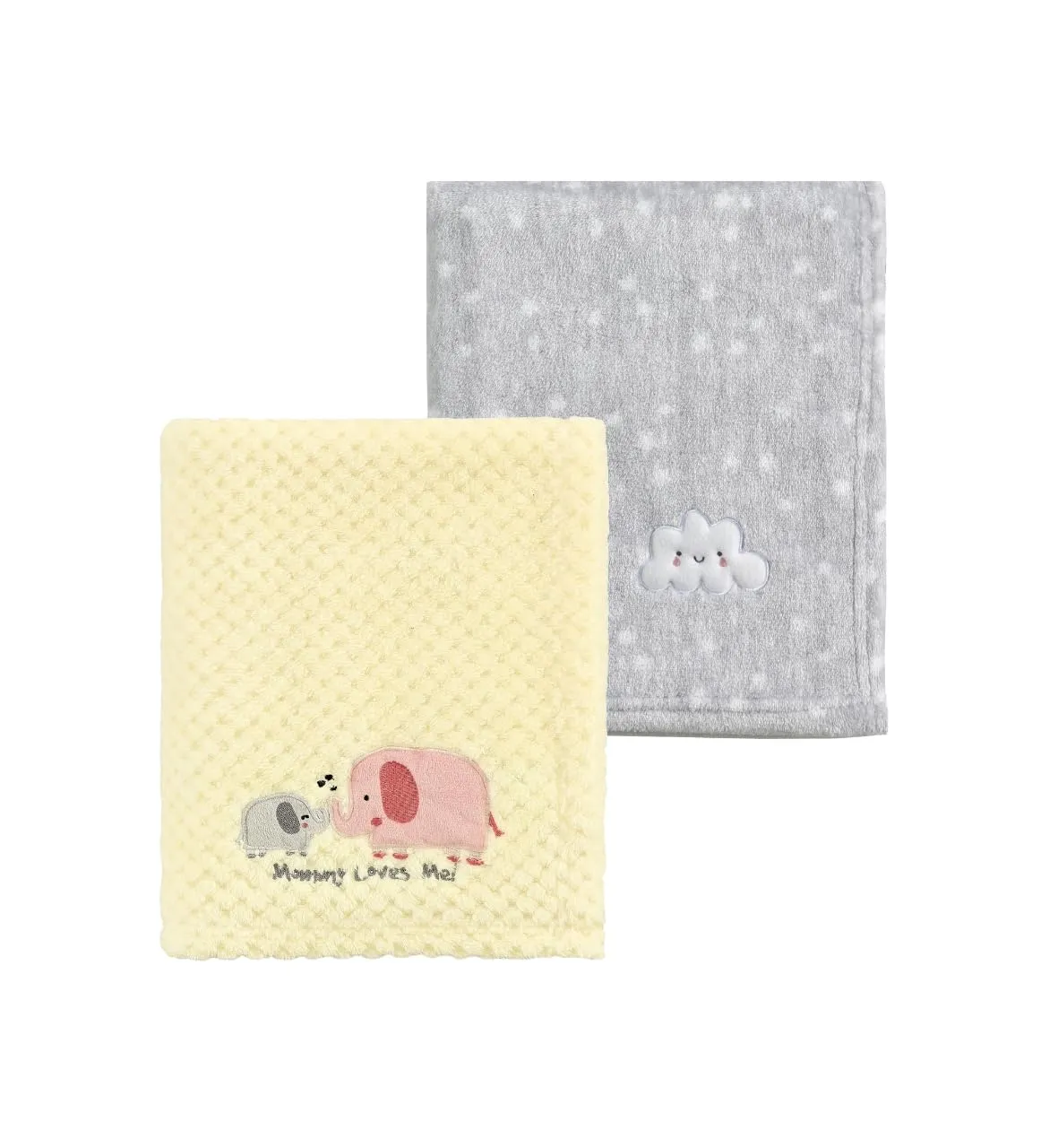 CREVENT 2 copertine da 75 cm x 100 cm, simpatiche, soffici, calde, per bambini, culla, passeggino, colore: grigio nuvola + elefante - immagine 1