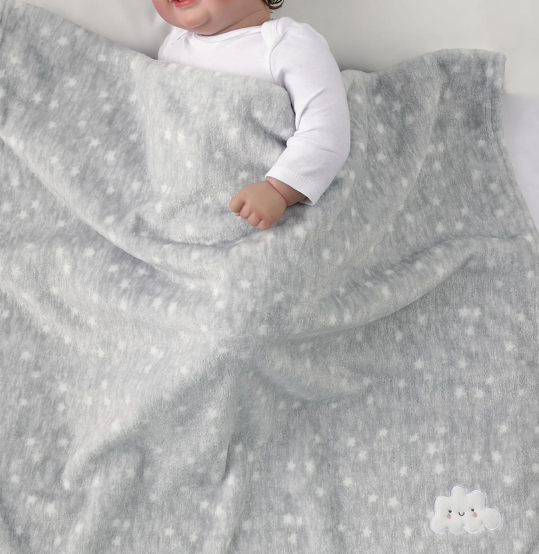 CREVENT 2 copertine da 75 cm x 100 cm, simpatiche, soffici, calde, per bambini, culla, passeggino, colore: grigio nuvola + elefante - immagine 4