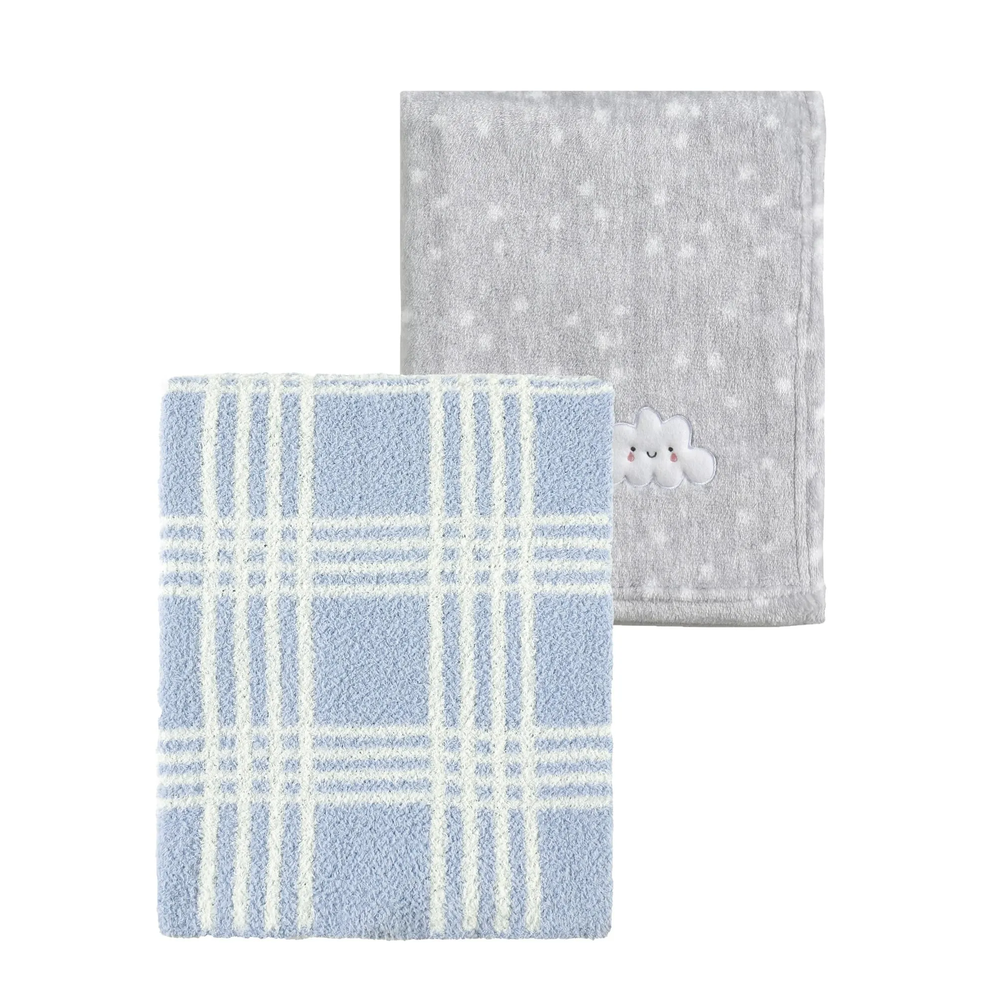 CREVENT 2 pezzi 75cm x 100cm coperte per bambini carine, accoglienti, soffici e calde per neonati e bambini piccoli, biancheria da letto per lettino, culla, passeggino - Grigio nuvola + linea a maglia - immagine 1