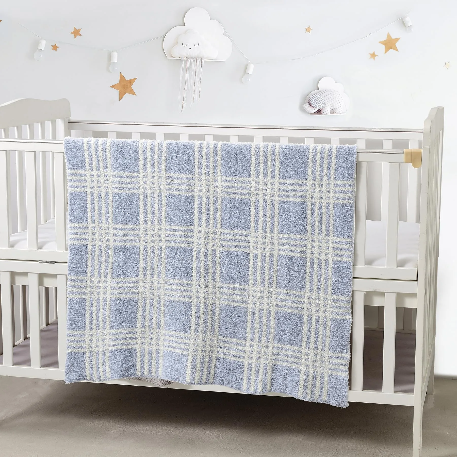 CREVENT 2 pezzi 75cm x 100cm coperte per bambini carine, accoglienti, soffici e calde per neonati e bambini piccoli, biancheria da letto per lettino, culla, passeggino - Grigio nuvola + linea a maglia - immagine 3