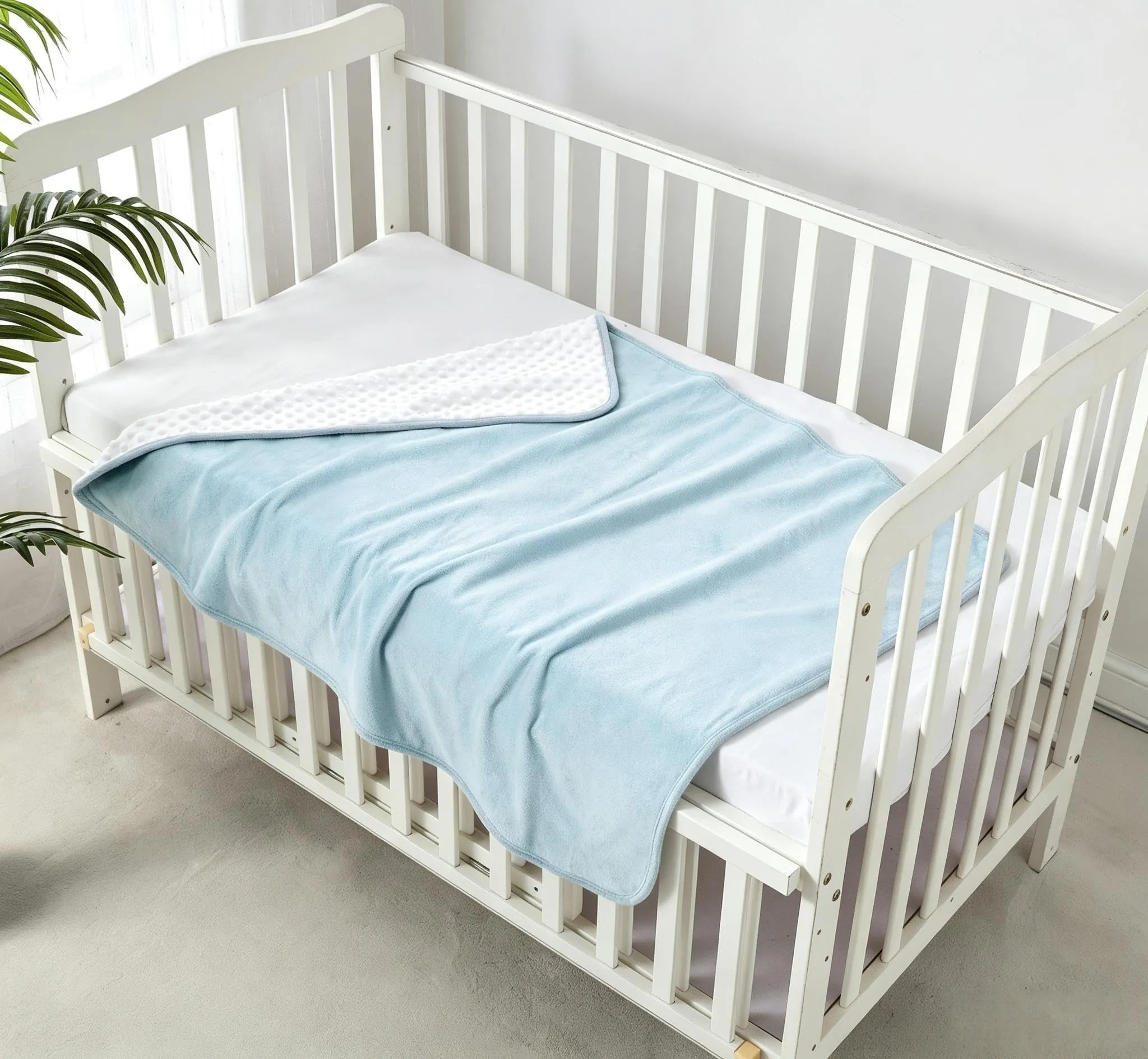 CREVENT Coperta in visone per bambini e bambine, morbido peluche copertina avvolgente per neonati - 75x100 cm (Blu + Bianco) - immagine 1