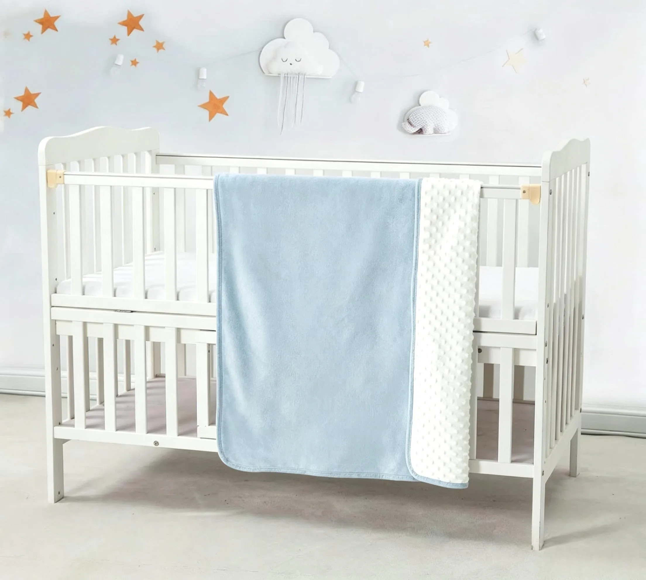 CREVENT Coperta in visone per bambini e bambine, morbido peluche copertina avvolgente per neonati - 75x100 cm (Blu + Bianco) - immagine 5