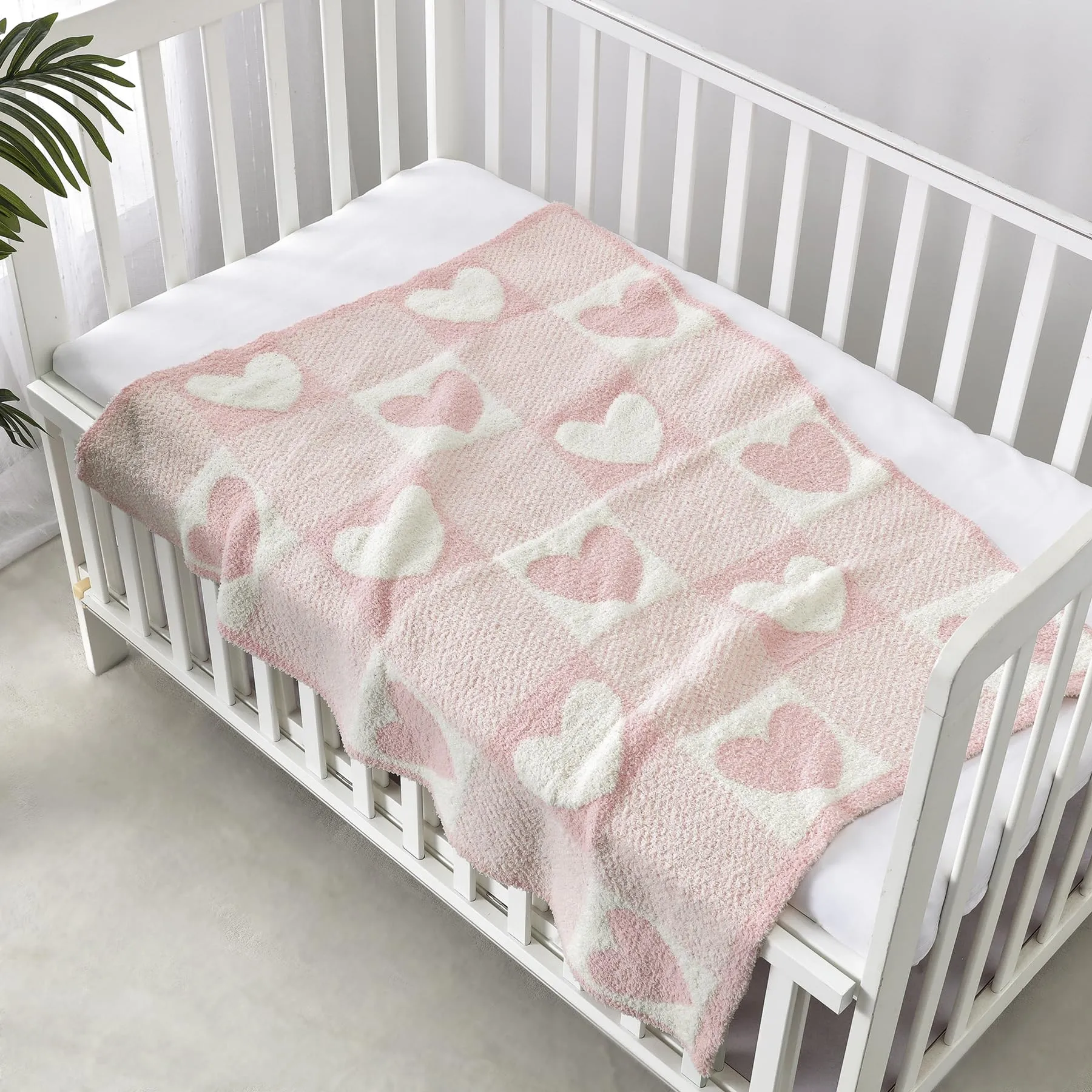 CREVENT 2 pezzi di coperte da 80x100 cm, morbide e calde, per neonati e bambini, per culla, lettino, passeggino - Nuvola grigia + cuore rosa in maglia - immagine 7