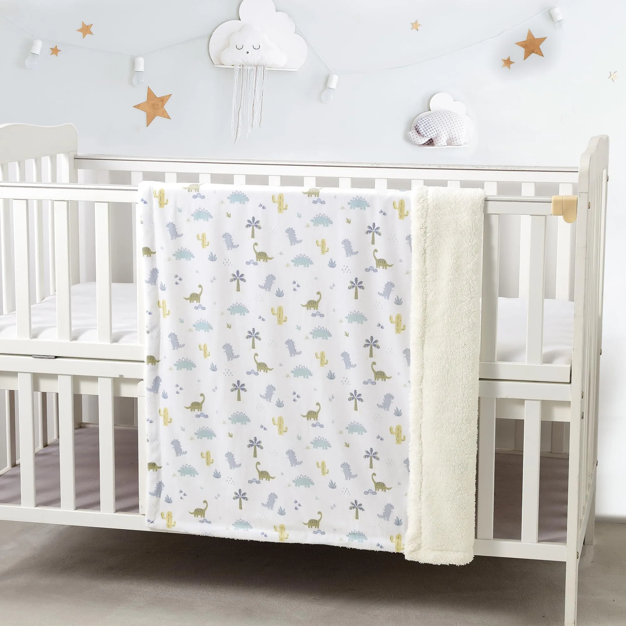 CREVENT 2 pezzi 75 x 100 cm Coperta soffice e calda per neonati e bambini piccoli per lettino e passeggino - Nuvola grigia + Visone Dinosauro - immagine 3