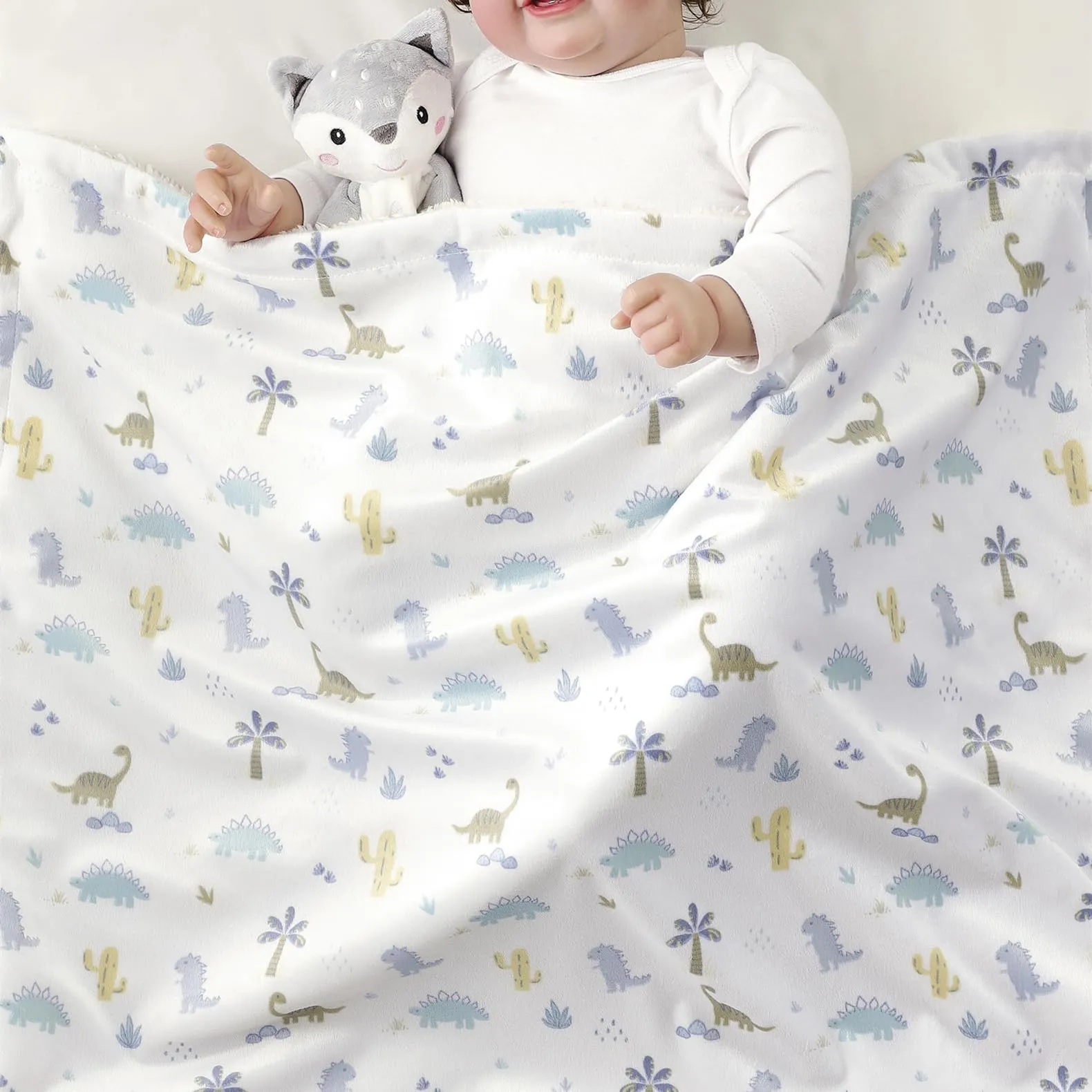 CREVENT 2 pezzi 75 x 100 cm Coperta soffice e calda per neonati e bambini piccoli per lettino e passeggino - Nuvola grigia + Visone Dinosauro - immagine 5