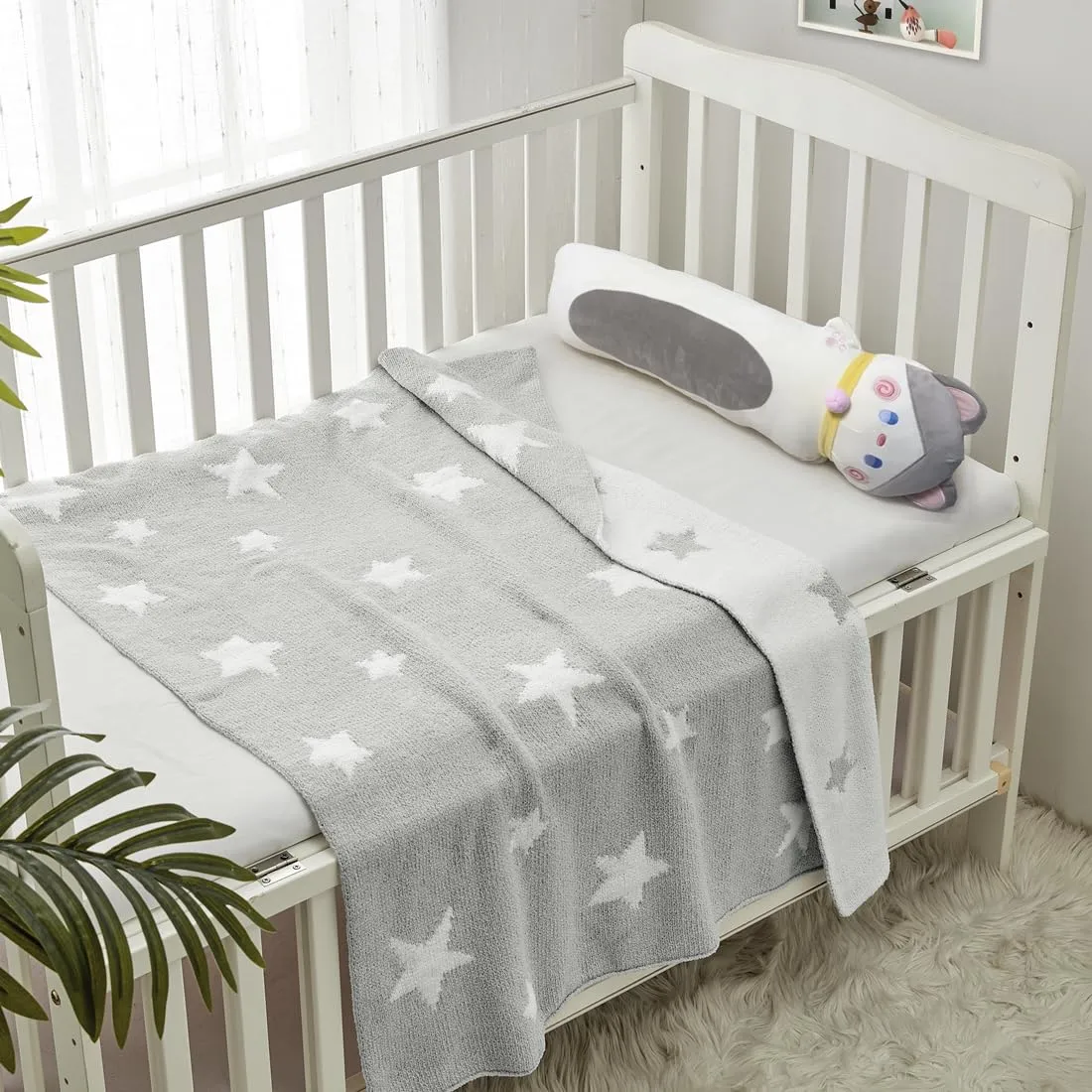 CREVENT 2 pezzi 75 x 100 cm Coperta soffice e calda per neonati e bambini piccoli per lettino e passeggino - Nuvola grigia + Grigio a maglia - immagine 3