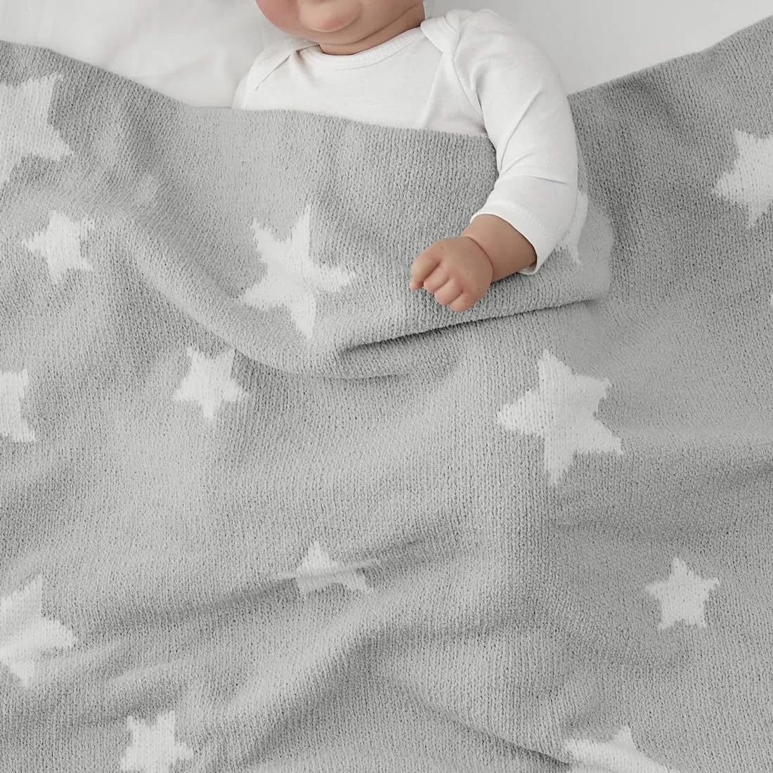 CREVENT 2 pezzi 75 x 100 cm Coperta soffice e calda per neonati e bambini piccoli per lettino e passeggino - Nuvola grigia + Grigio a maglia - immagine 5