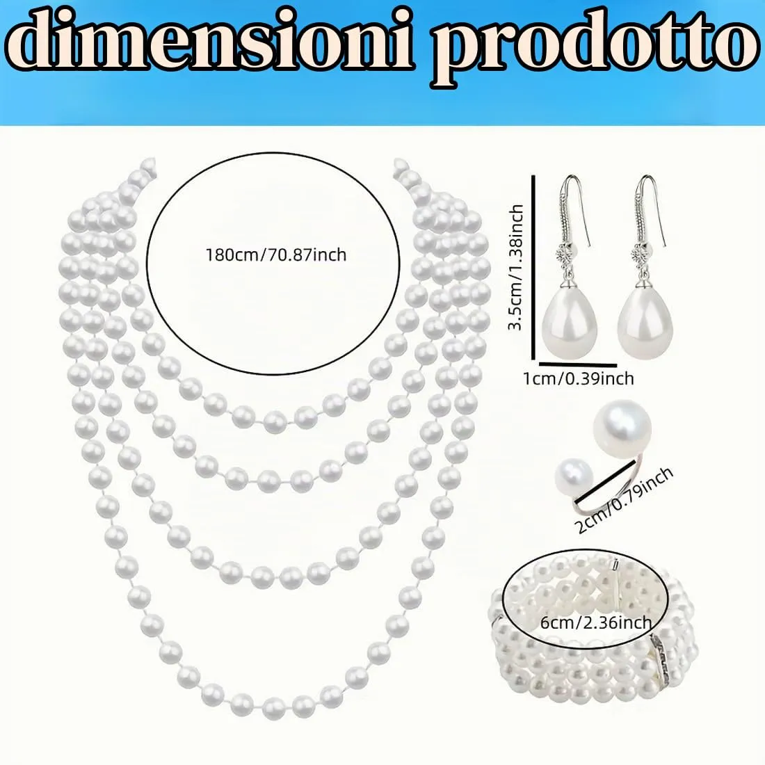 OIXYEY 1 Set Collana Perle Donna, 3 File Collana Di Perle Anni '20 Accessori, Orecchini Di Perle Bracciale Elasticizzato, Accessori Da Donna Per Feste Balli Matrimoni (Argento A) - immagine 2