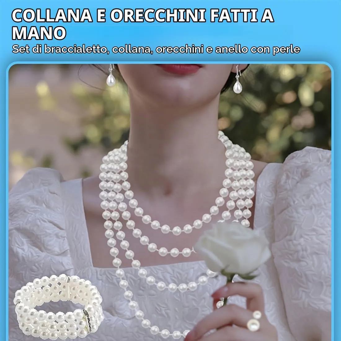 OIXYEY 1 Set Collana Perle Donna, 3 File Collana Di Perle Anni '20 Accessori, Orecchini Di Perle Bracciale Elasticizzato, Accessori Da Donna Per Feste Balli Matrimoni (Argento A) - immagine 5