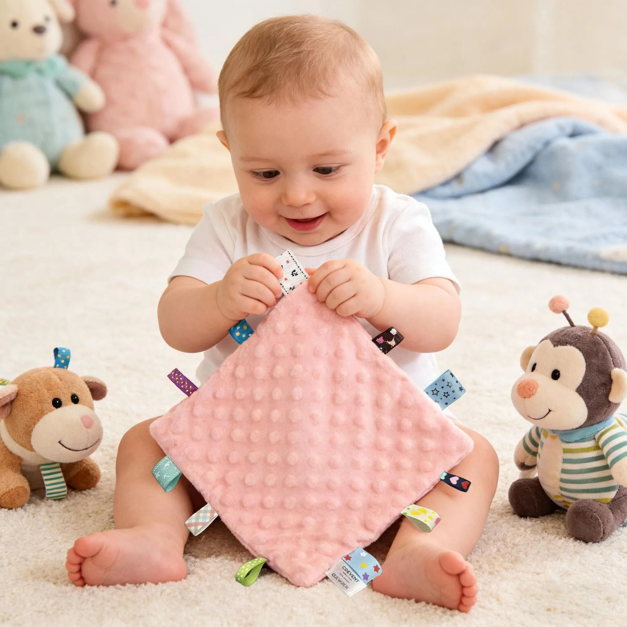 CREVENT Coperta di sicurezza per bambini, morbida coperta morbida per bambini, coperta di peluche sensoriale per ragazze, compagno di sonno calmante, 24 x 24 cm, 10 "x 10", rosa - immagine 2