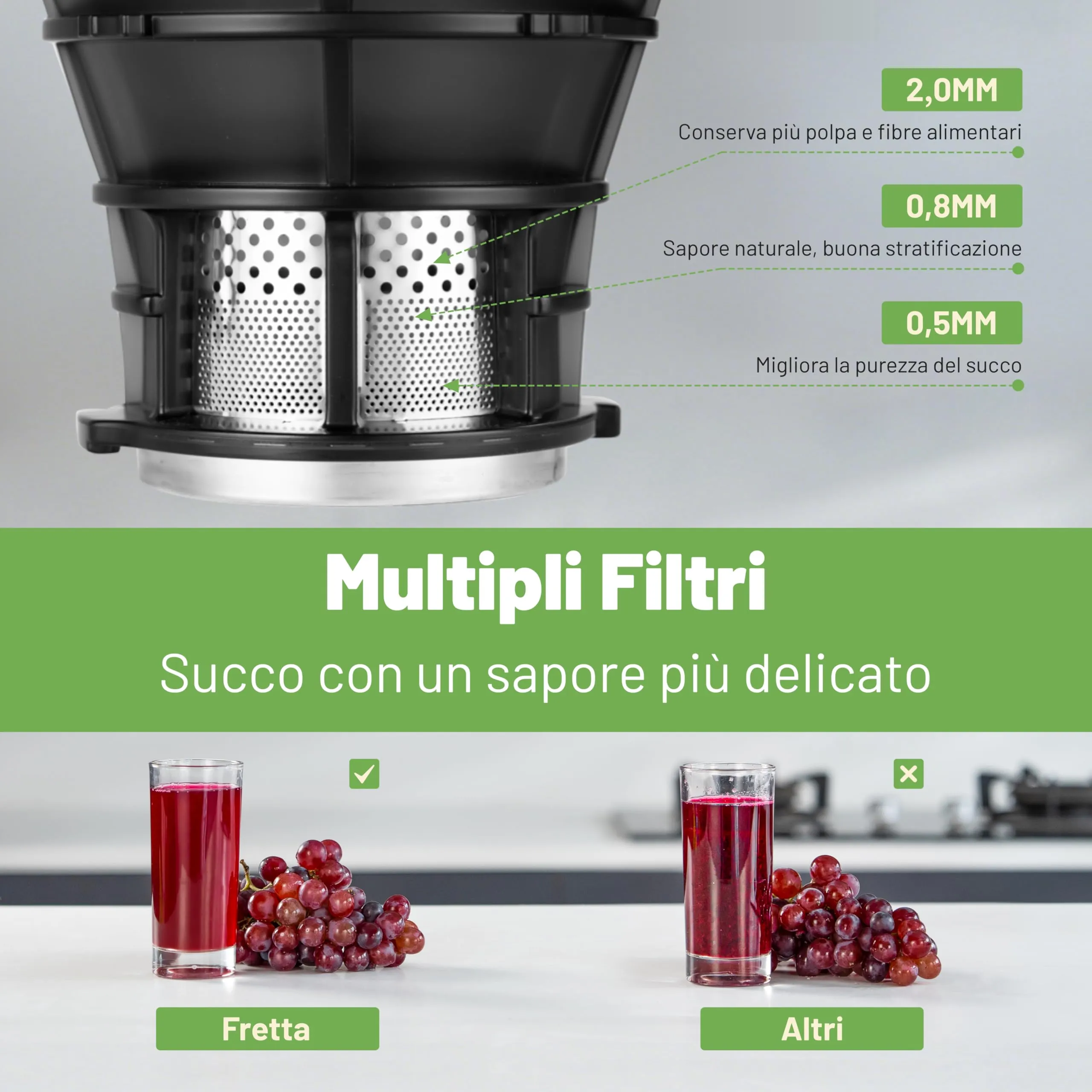 Fretta Estrattore di succo a freddo, 250W, bocca da 135 mm (Nero) - immagine 3
