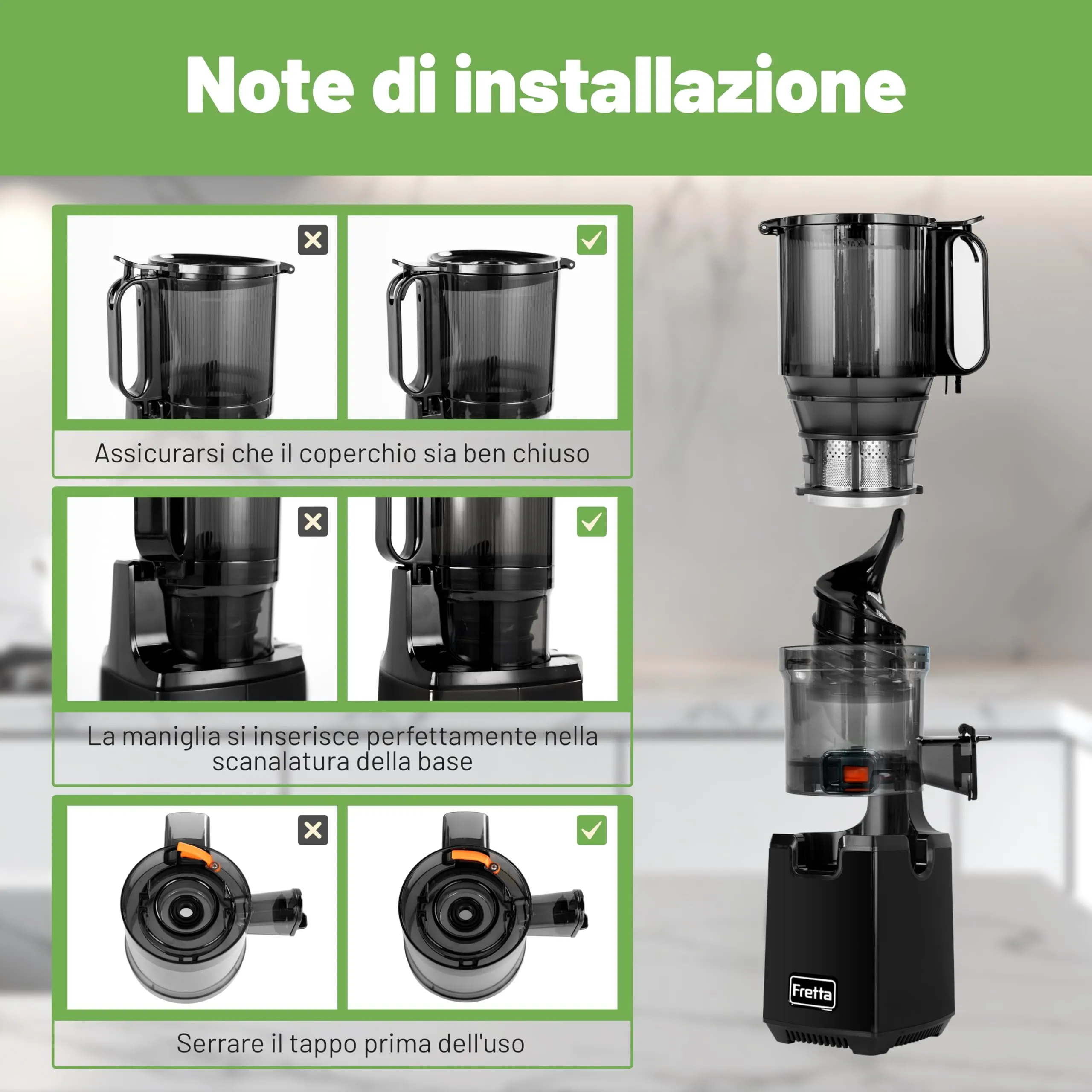 Fretta Estrattore di succo a freddo, 250W, bocca da 135 mm (Nero) - immagine 6