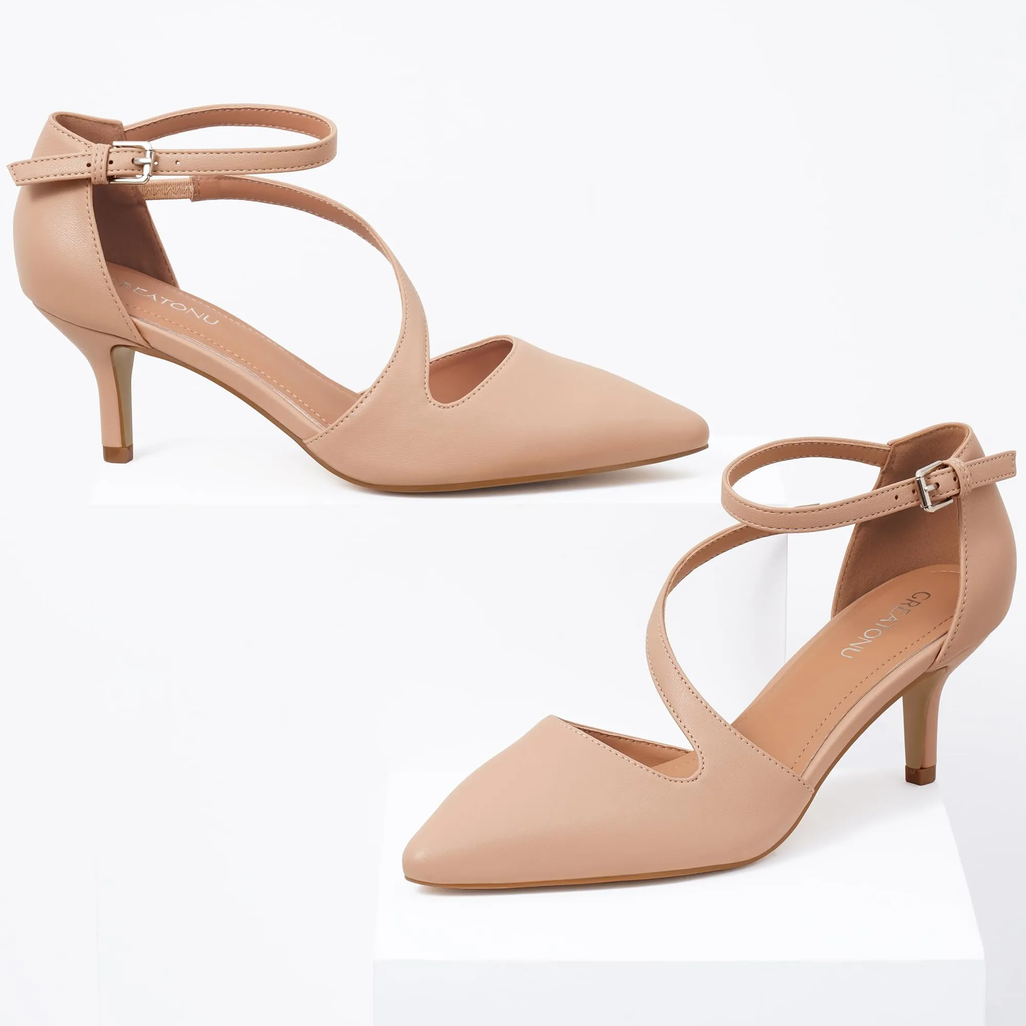 Greatonu Décolleté da Donna Scarpe A Punta Tacco Gattino Matrimonio Festa Nuziale Scarpe Eleganti da Ufficio Nude2 EU 40 - immagine 5