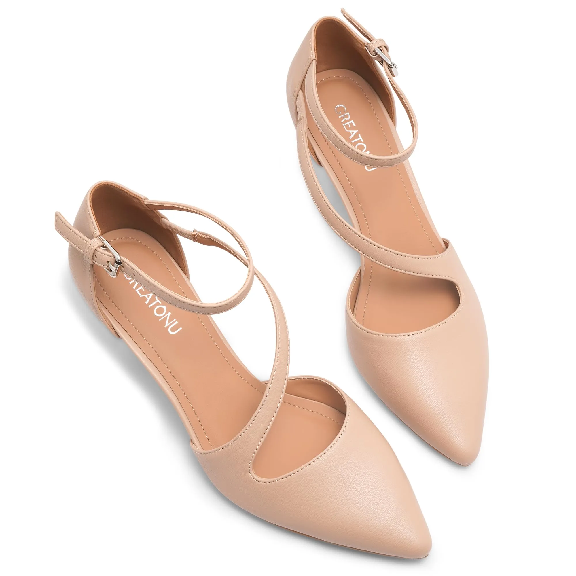 Greatonu Décolleté da Donna Scarpe A Punta Tacco Gattino Matrimonio Festa Nuziale Scarpe Eleganti da Ufficio Nude2 EU 38 - immagine 4