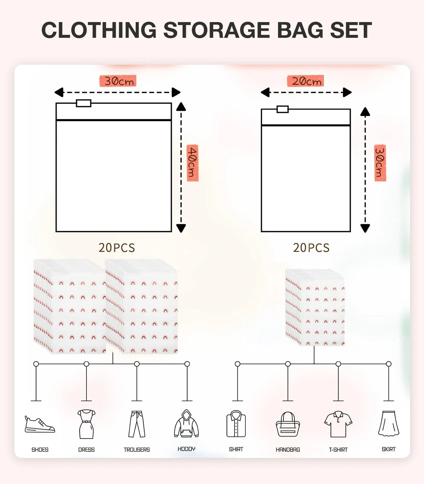 AiQInu 40 Pezzi Sacchetti per Vestiti Trasparenti Plastica, Sacchetti Vestiti Viaggio, Borsa Valigia Organizer, Trasparenti Plastica da Zip - immagine 2