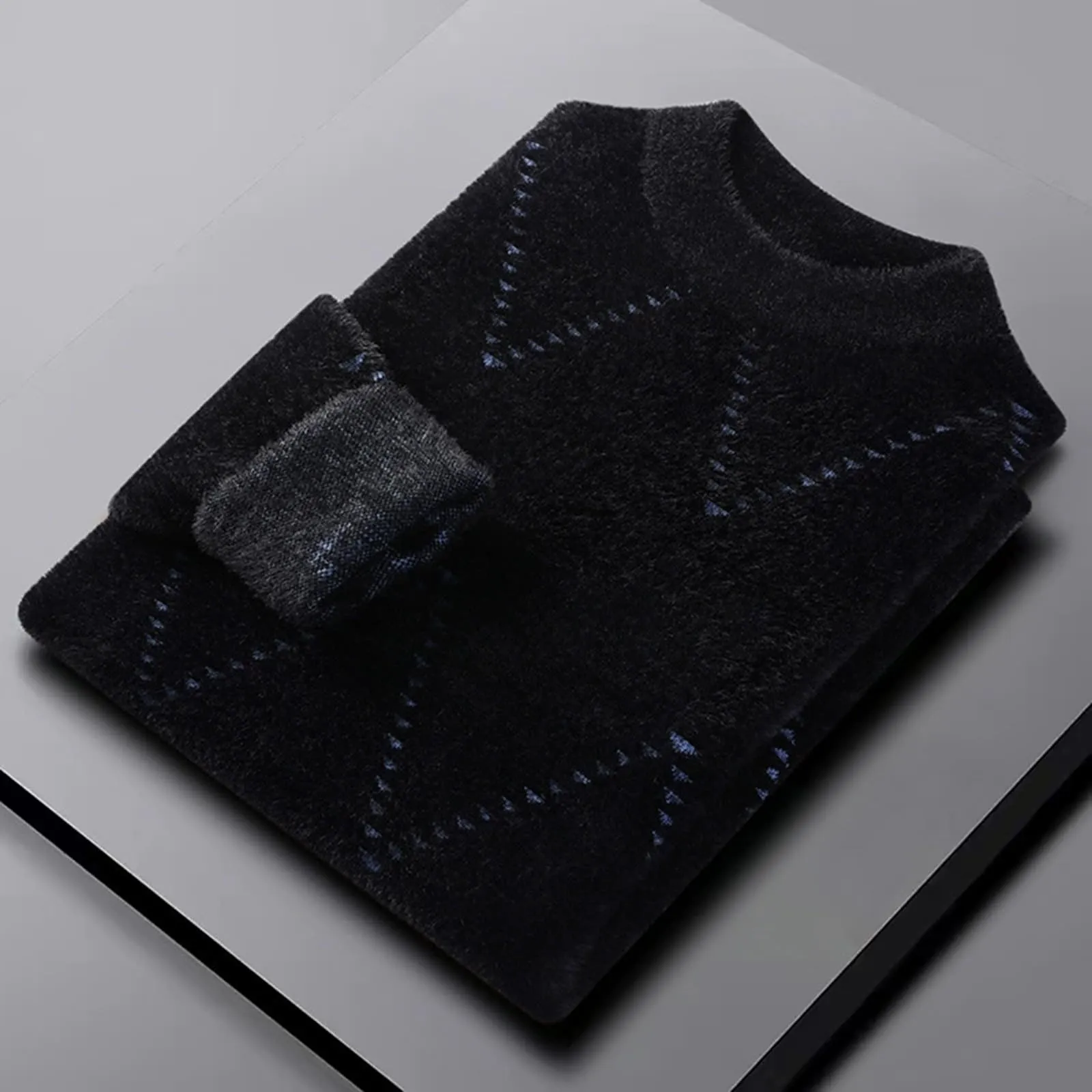 Argyle - Maglione da uomo con motivo a rombi, in jacquard, con scollo rotondo, invernale, lavorato a maglia, da lavoro, leggero, S2 blu, XL - immagine 4