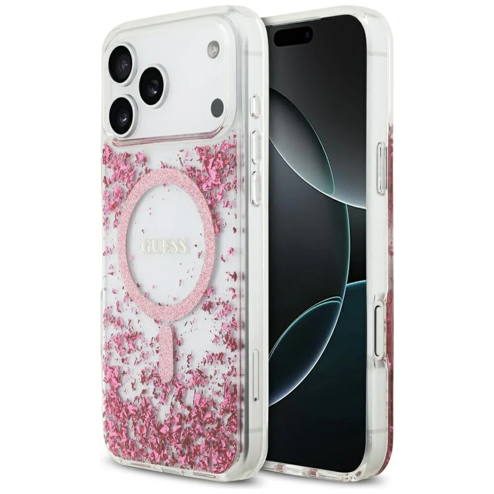 Custodia MagSafe per Apple iPhone 17 Pro Max, Guess, Fondo in Resina Glitter, Rosa - immagine 1