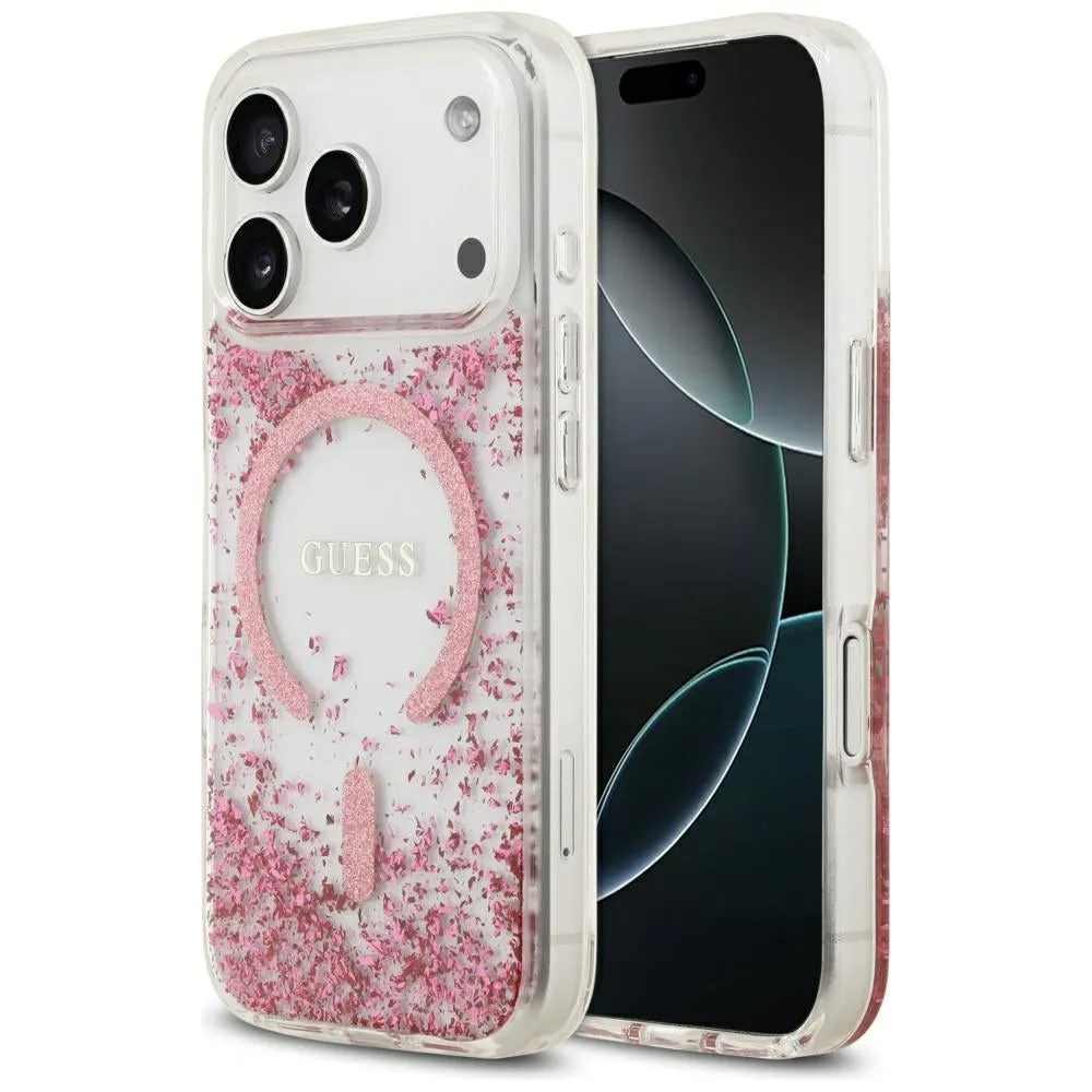 Custodia MagSafe per Apple iPhone 17 Pro, Guess, Resin Bottom Glitter, Rosa - immagine 1