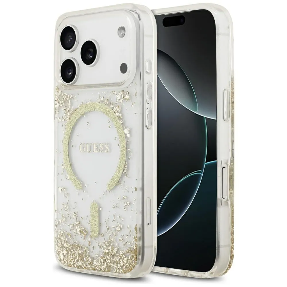 Custodia MagSafe per Apple iPhone 17 Pro, Guess, Resin Bottom Glitter, Dorata - immagine 1