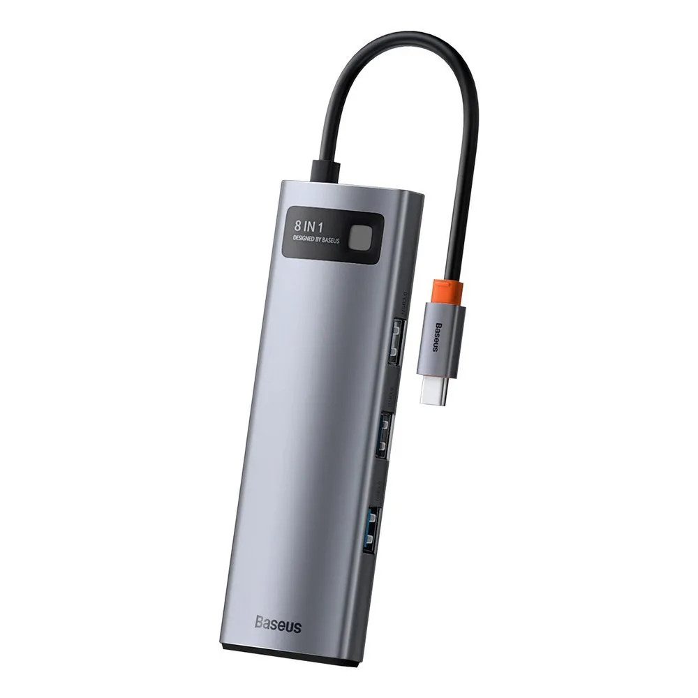 Hub USB-C Baseus, 3 x USB-A 3.0 - 1 x USB-C - 1 x HDMI - 1 x RJ45 - 1 x SD - 1 x microSD, Grigio CAHUB-CV0G - immagine 1