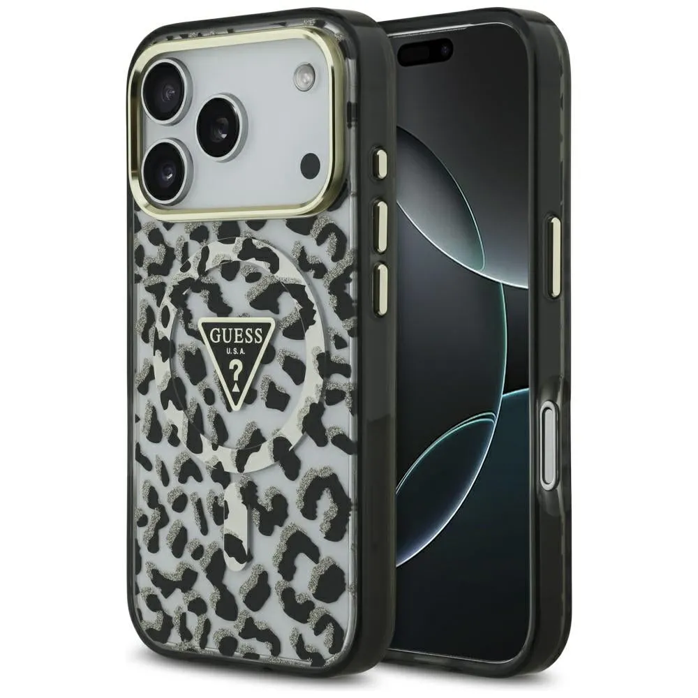 Custodia MagSafe per Apple iPhone 17 Pro, Guess, Leopard Glitter, Nera - immagine 1