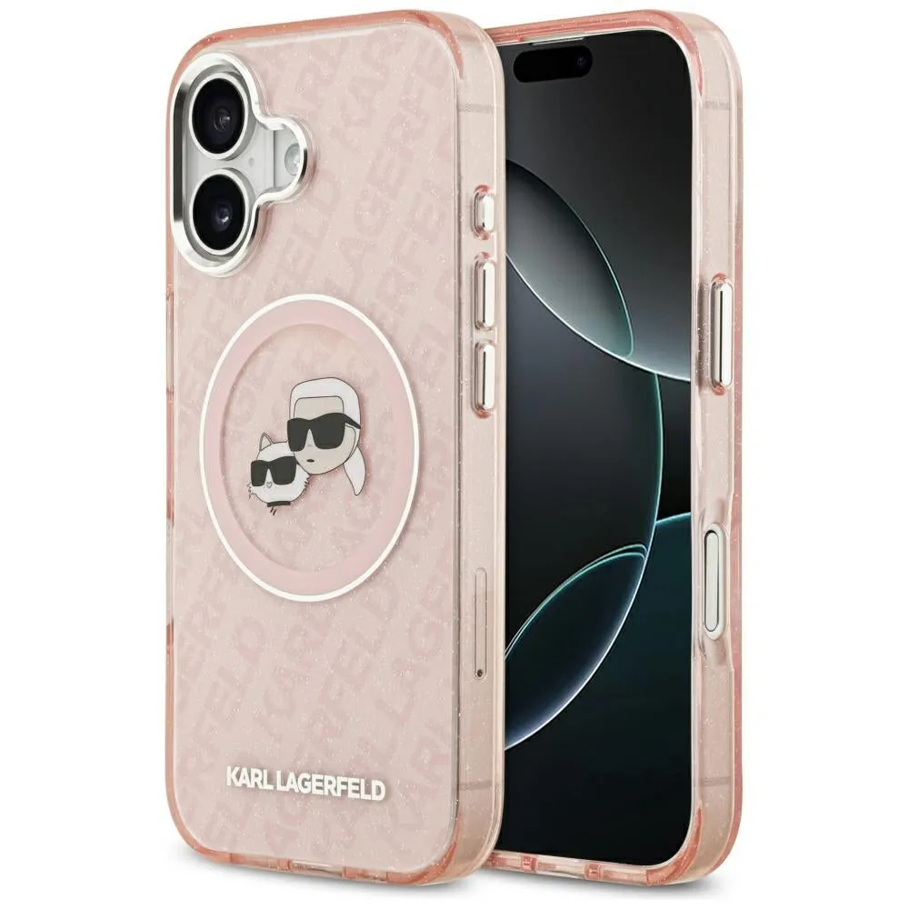 Custodia MagSafe per Apple iPhone 17, Karl Lagerfeld, IML Glitter Karl & Choupette's Heads, Rosa - immagine 1
