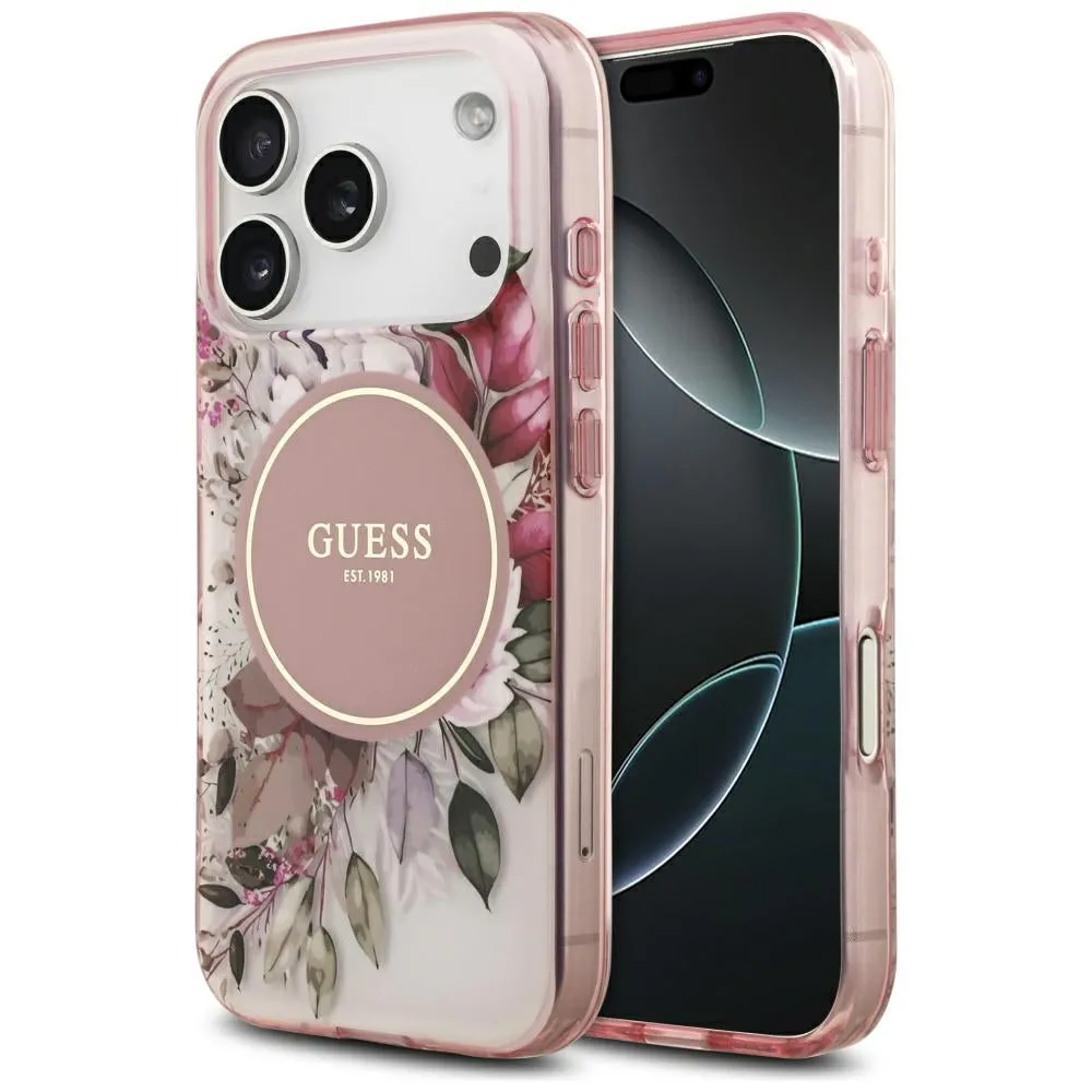 Custodia MagSafe per Apple iPhone 17 Pro Max, Guess, IML Flower & Tonal Circle, Rosa - immagine 1