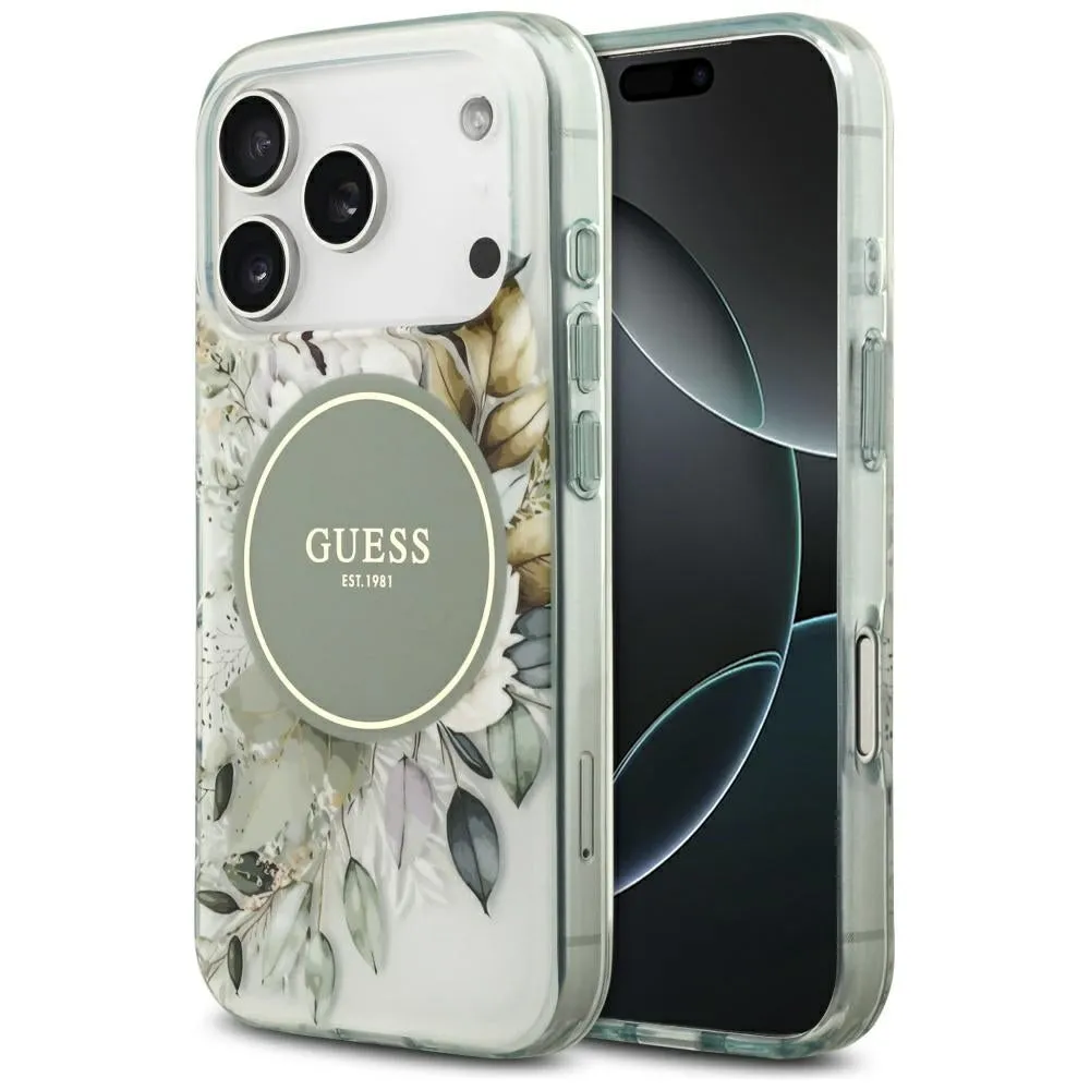 Custodia MagSafe per Apple iPhone 17 Pro Max, Guess, IML Flower & Tonal Circle, Verde - immagine 1