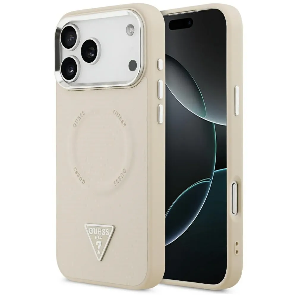 Custodia MagSafe per Apple iPhone 17 Pro Max, Guess, Logo Triangolo, Beige Argentato - immagine 1