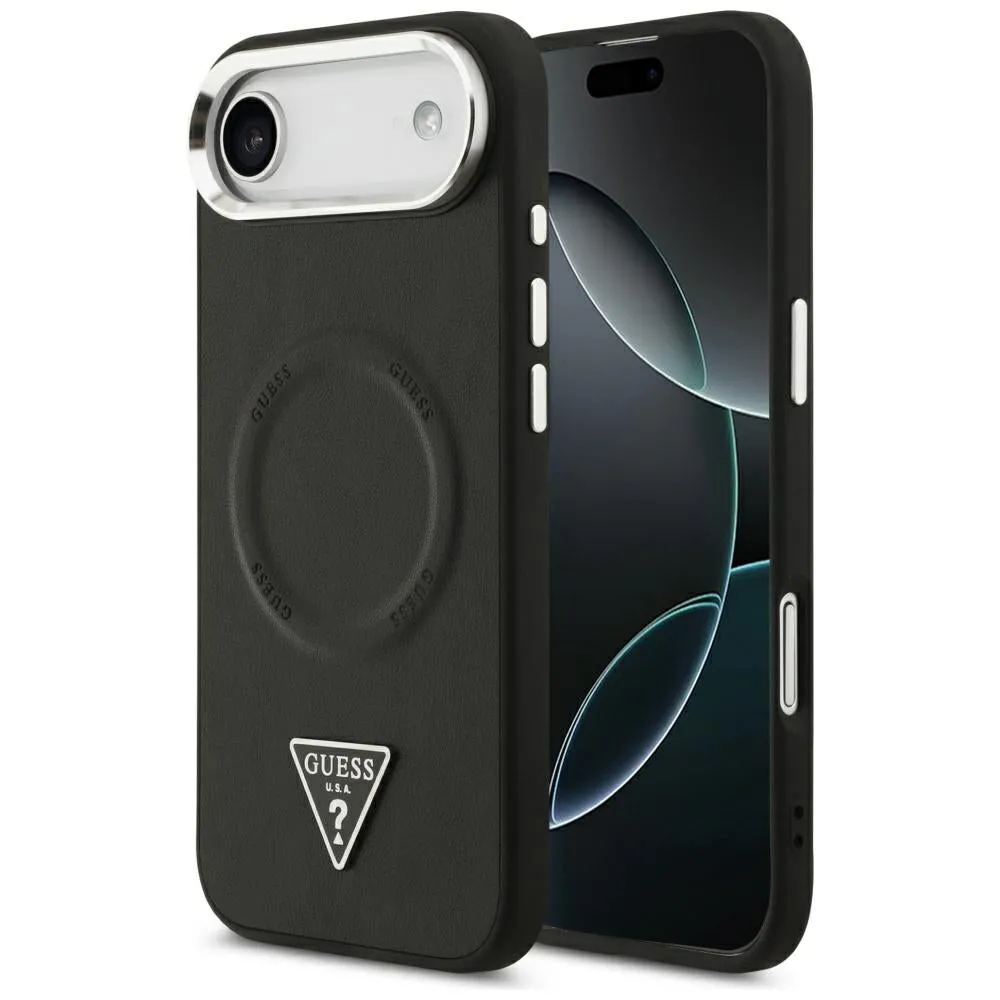Custodia MagSafe per Apple iPhone 17 Air, Guess, Logo Triangolo, Nera Argentata - immagine 1