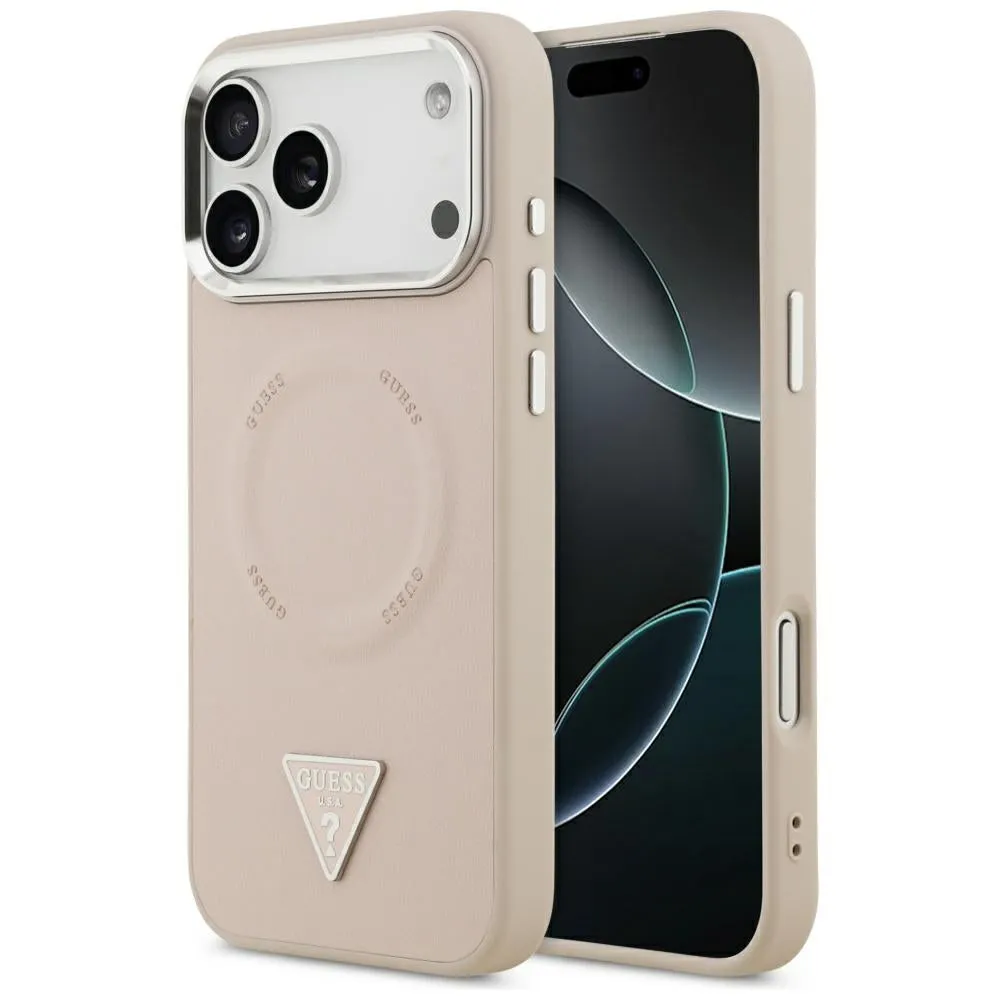 Custodia MagSafe per Apple iPhone 17 Pro, Guess, Logo Triangolo, Rosa Argentata - immagine 1