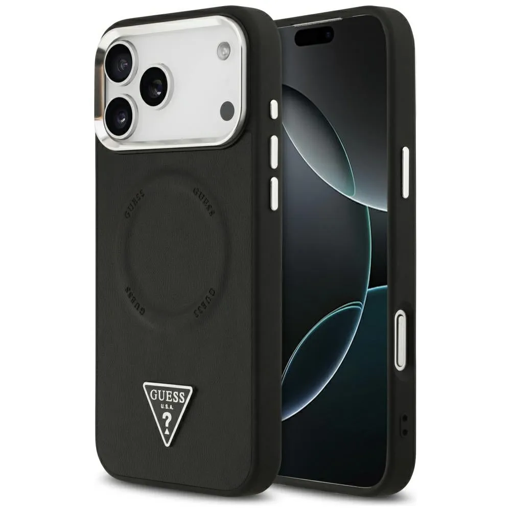 Custodia MagSafe per Apple iPhone 17 Pro, Guess, Logo Triangolo, Nera Argentata - immagine 1